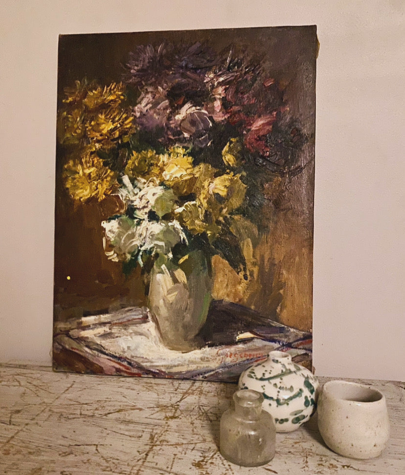 On the Tablecloth Floral Oil Painting on Canvas