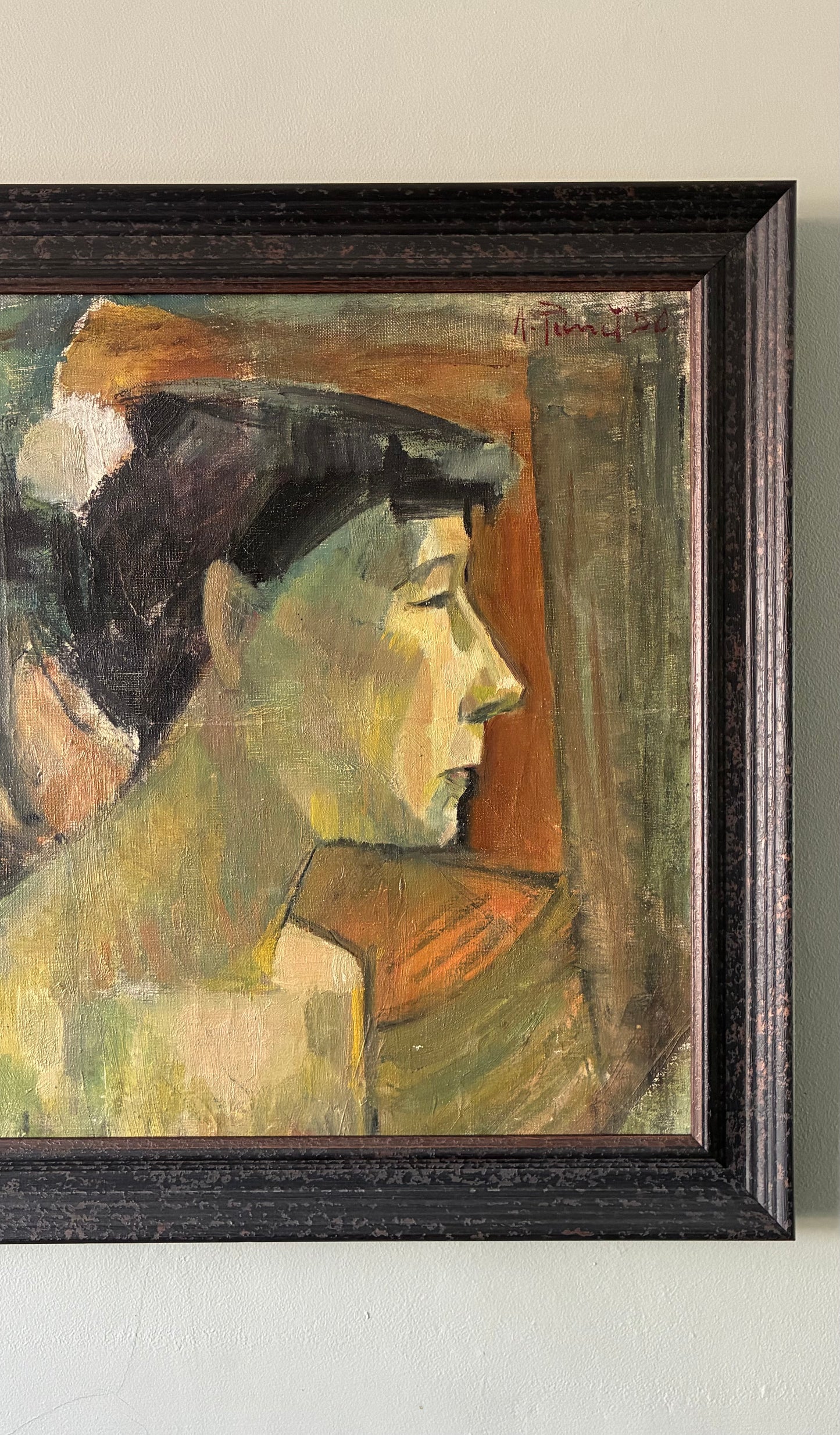 French 1950’s Side Profile Oil on Canvas