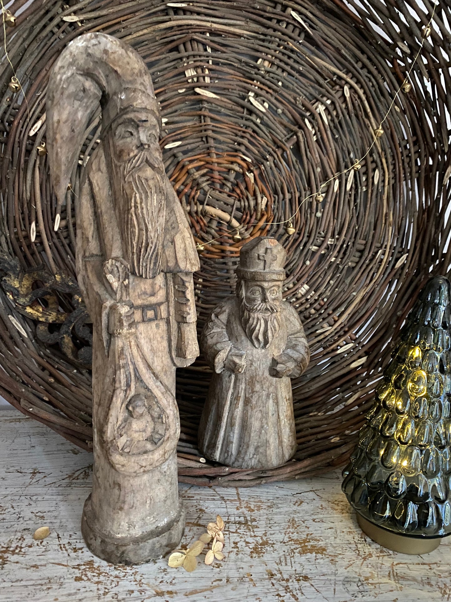 Antique Wooden Decorative Tall Father Christmas
