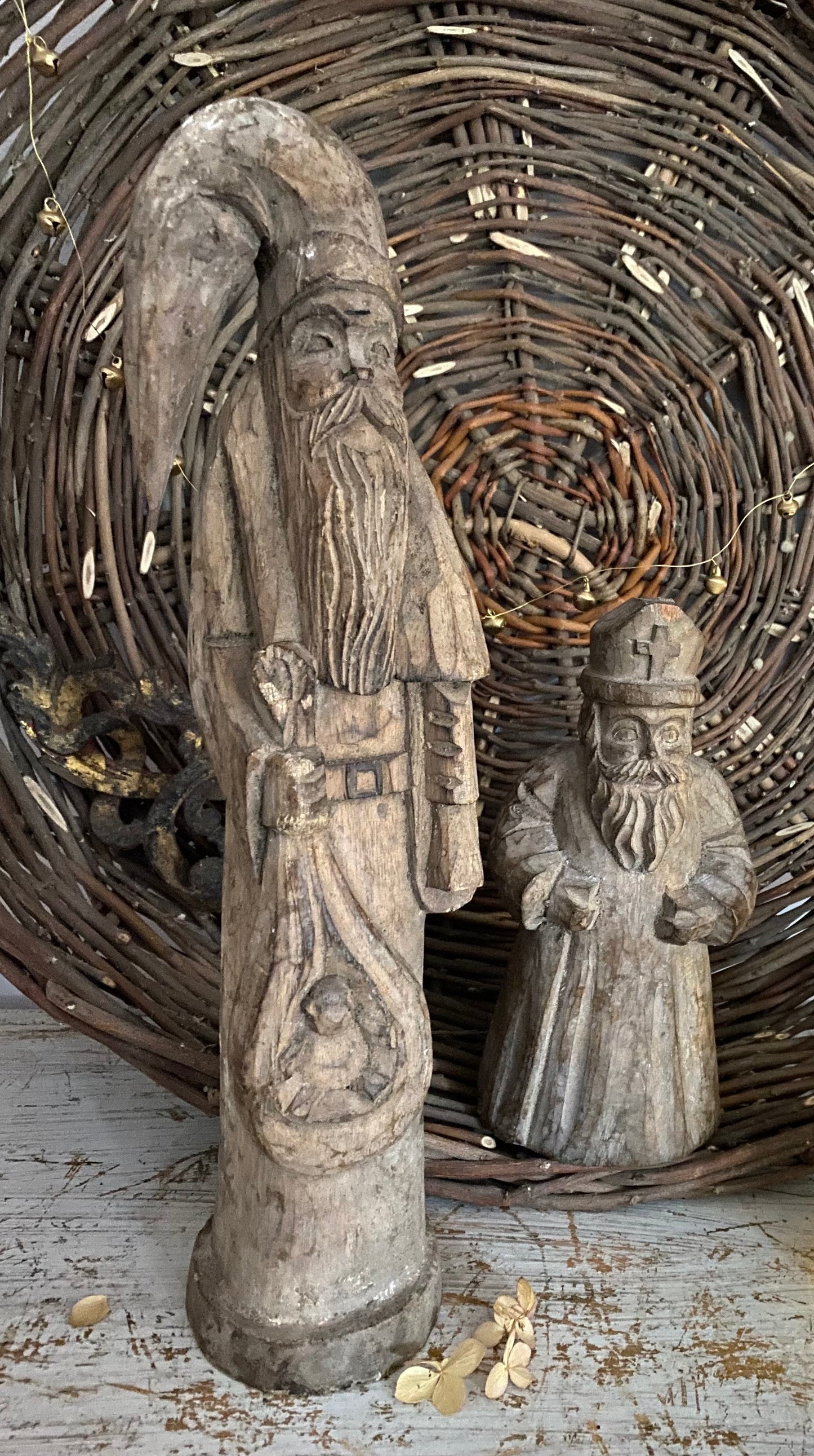 Antique Wooden Decorative Tall Father Christmas