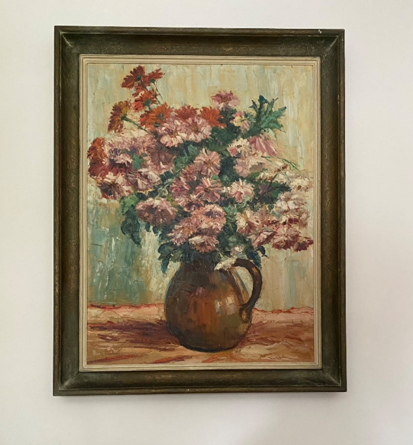 Stunning Pink Floral Oil Painting on Canvas