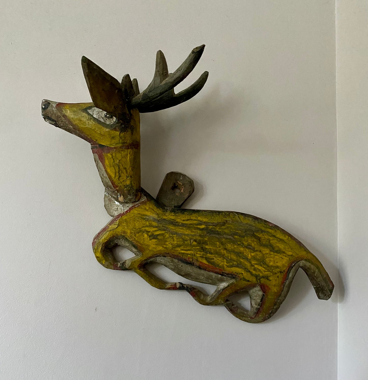 Antique Decorative Wooden Folk Art Reindeer
