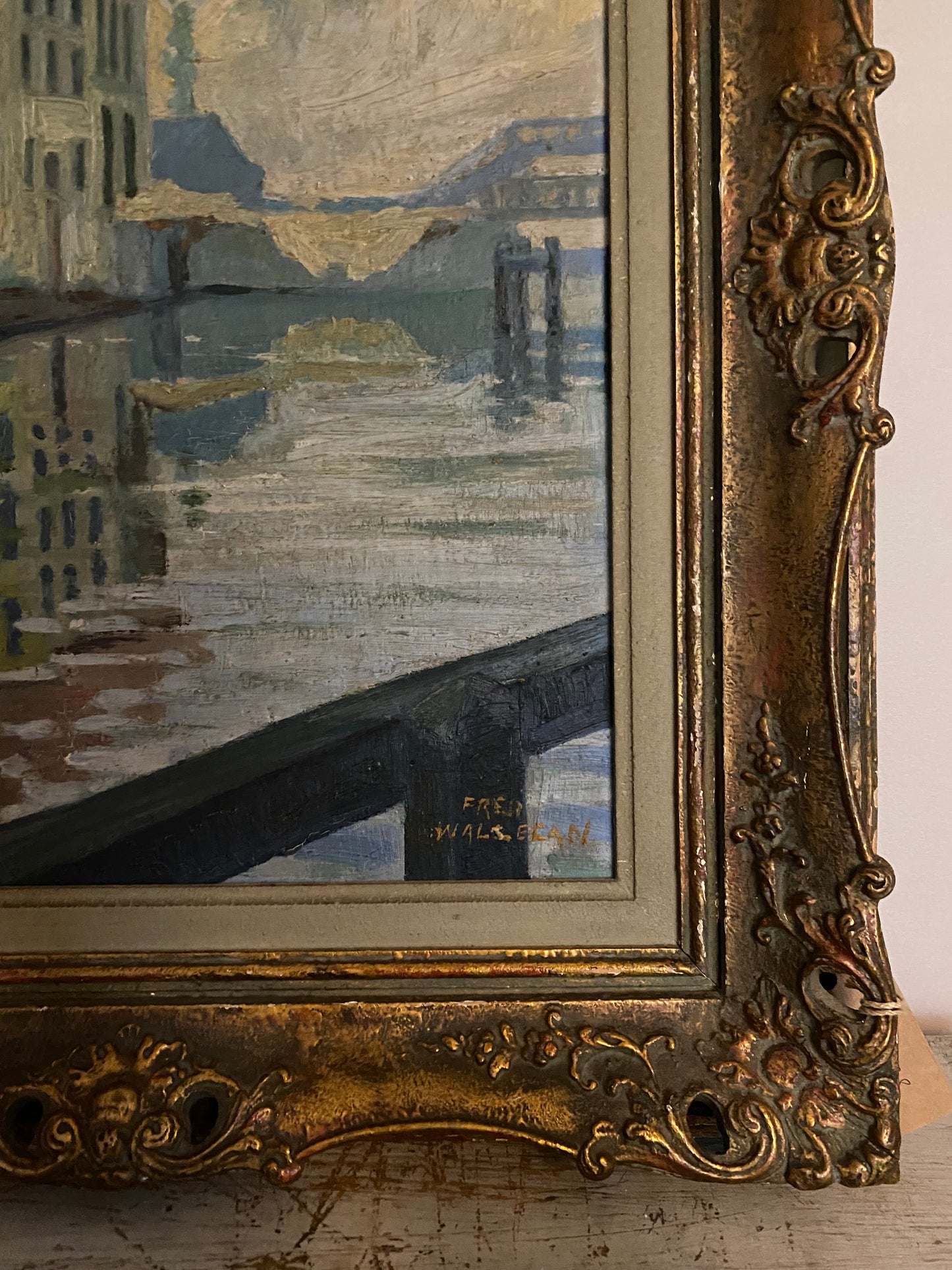 Fred Walselan 1923 Beside the Water Oil Painting