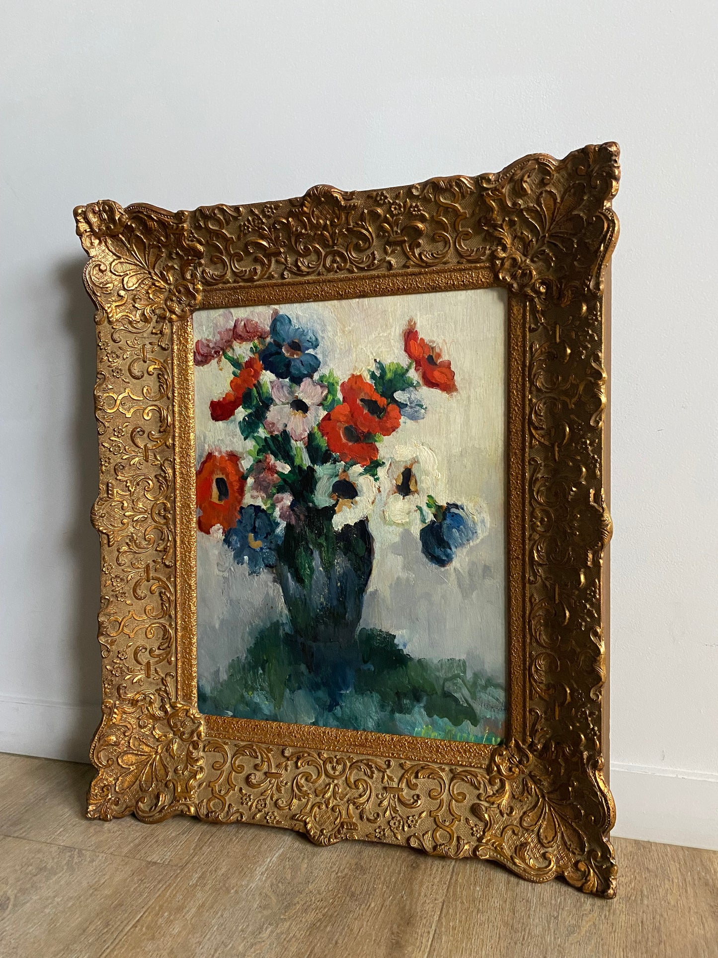 Anemones Mid Century Oil Painting