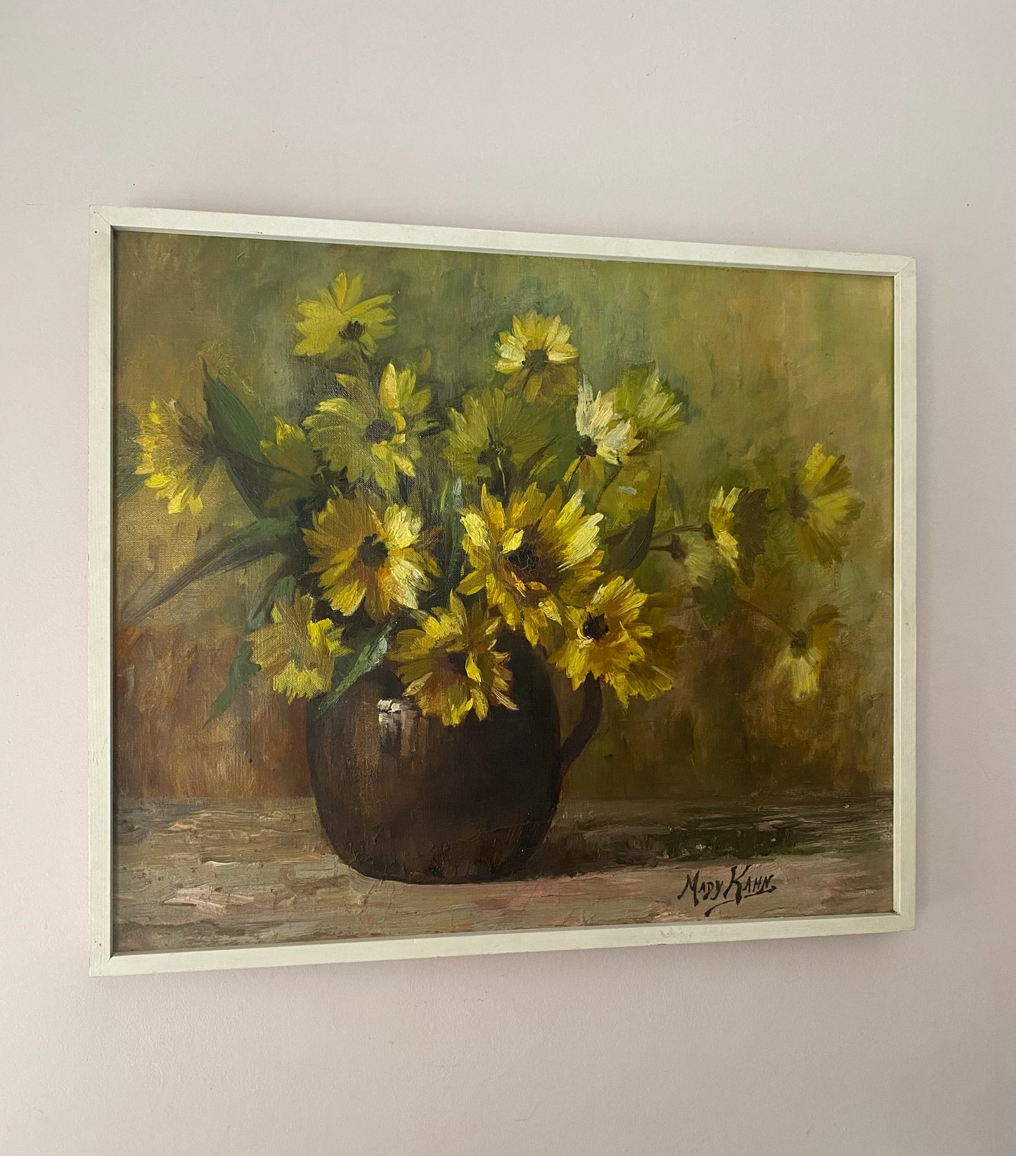 Mid Century Daisies Floral Oil Painting on Canvas