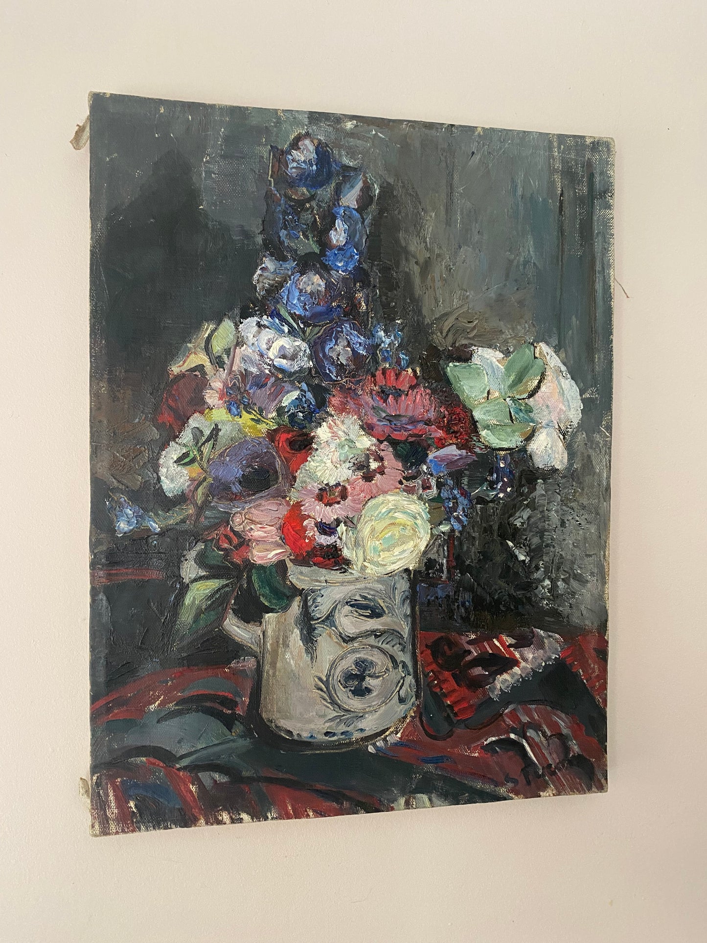 Mid Century Fragrant Floral Oil Painting on Canvas