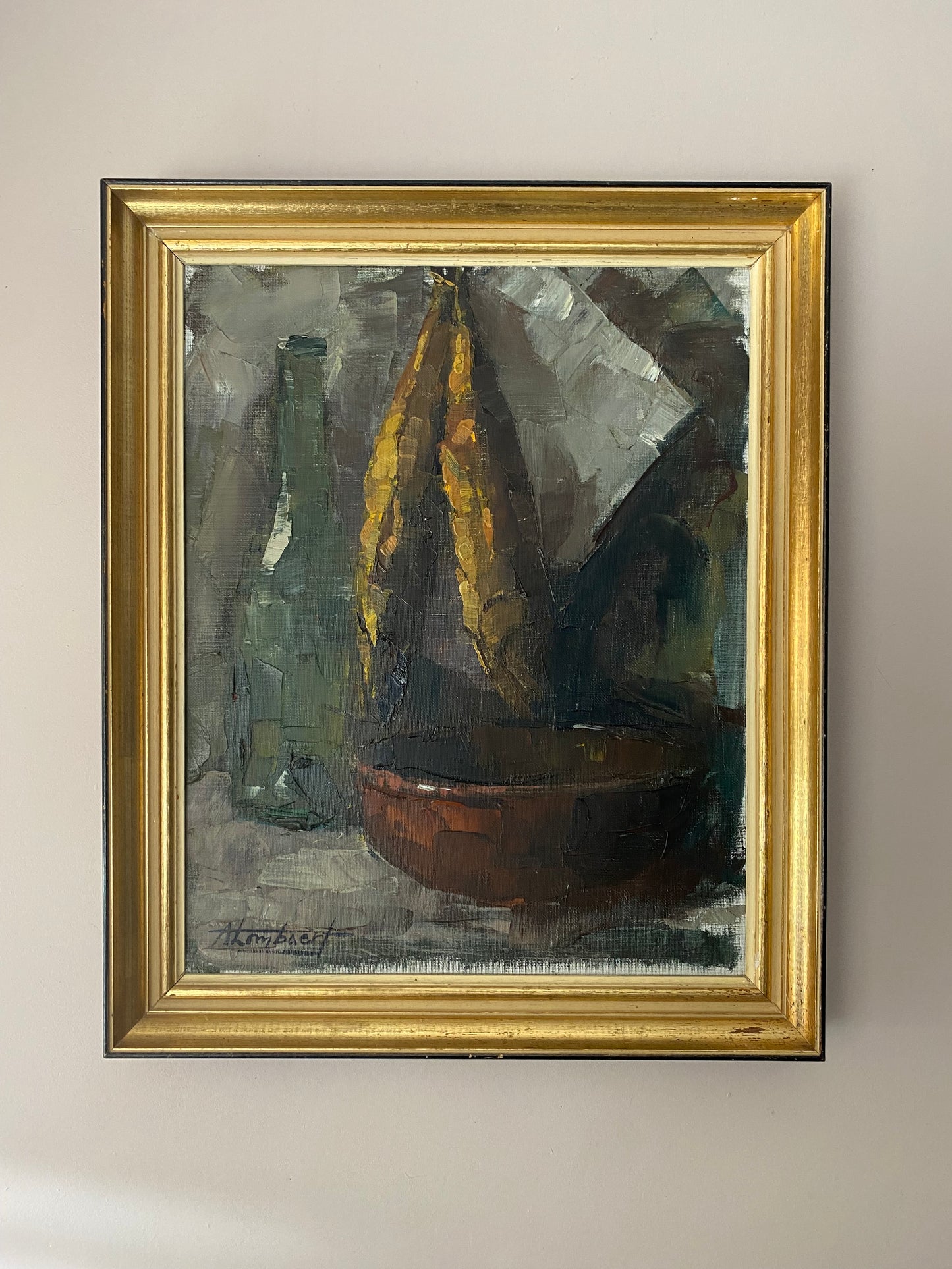 Fish Bowl and Bottle Oil Painting on Canvas