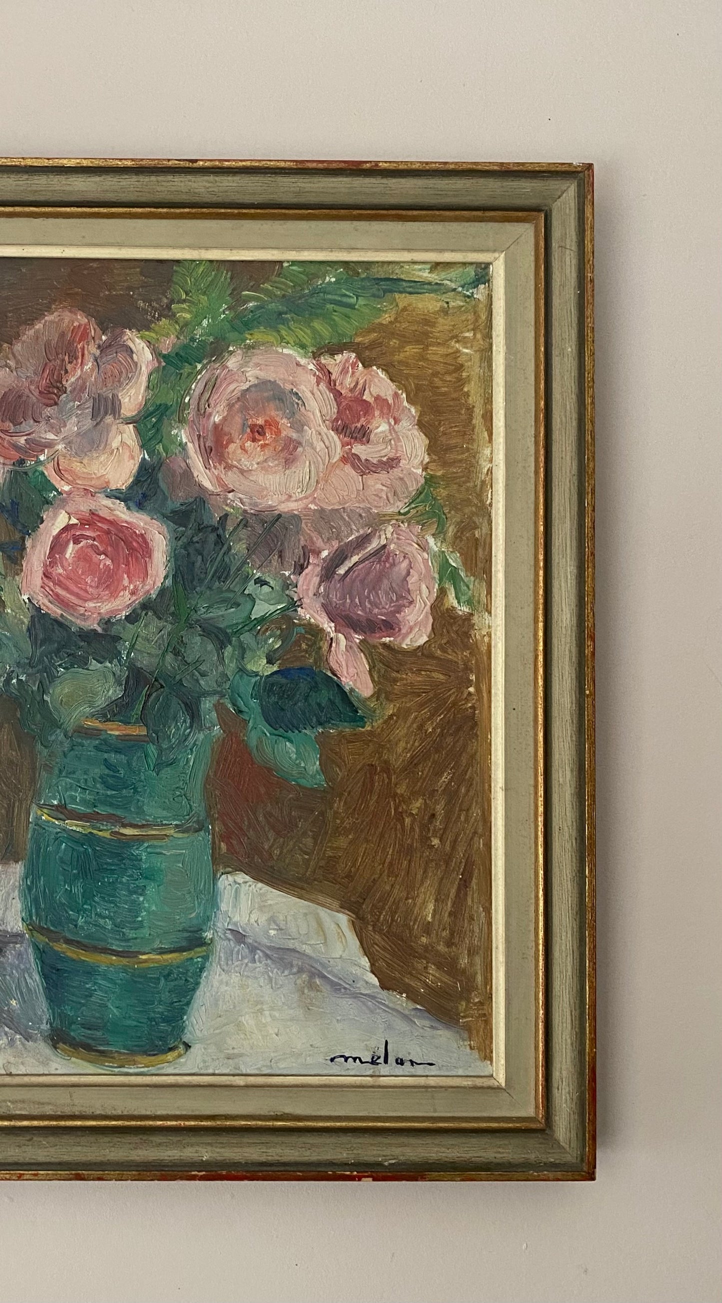 René Melon My Love Pink Roses Oil on Canvas