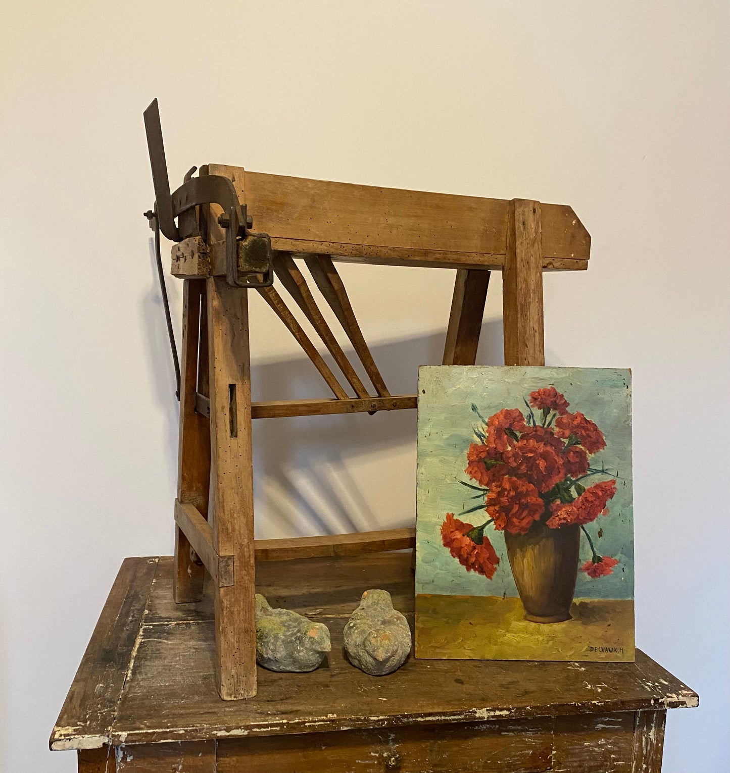 Red Floral Oil Painting on Board