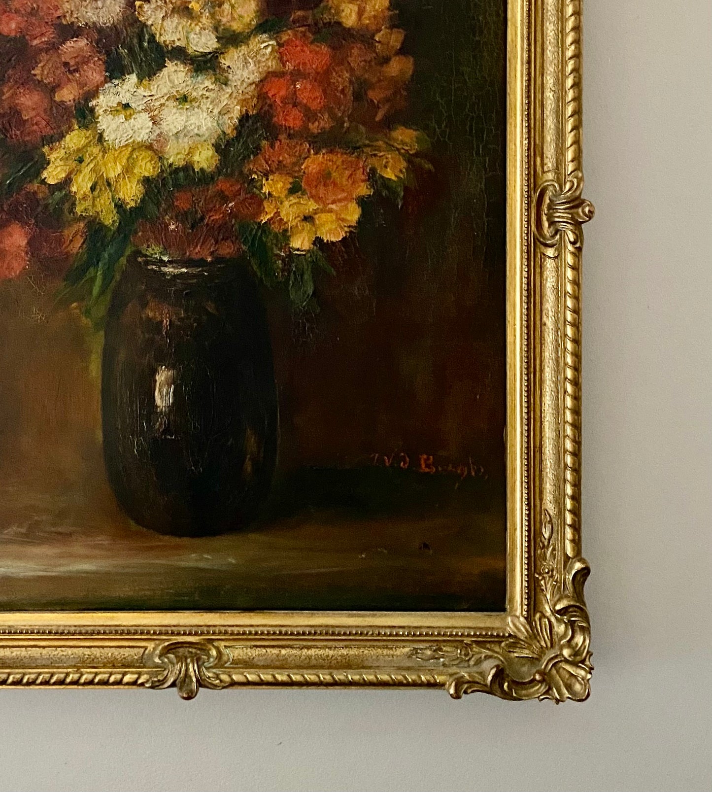 SALE - Autumnal Floral Oil on Canvas - L. V. De Bergh