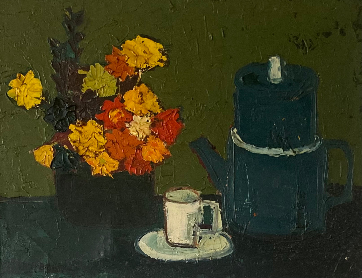 Mid Century Oil Painting on Canvas Coffee Morning