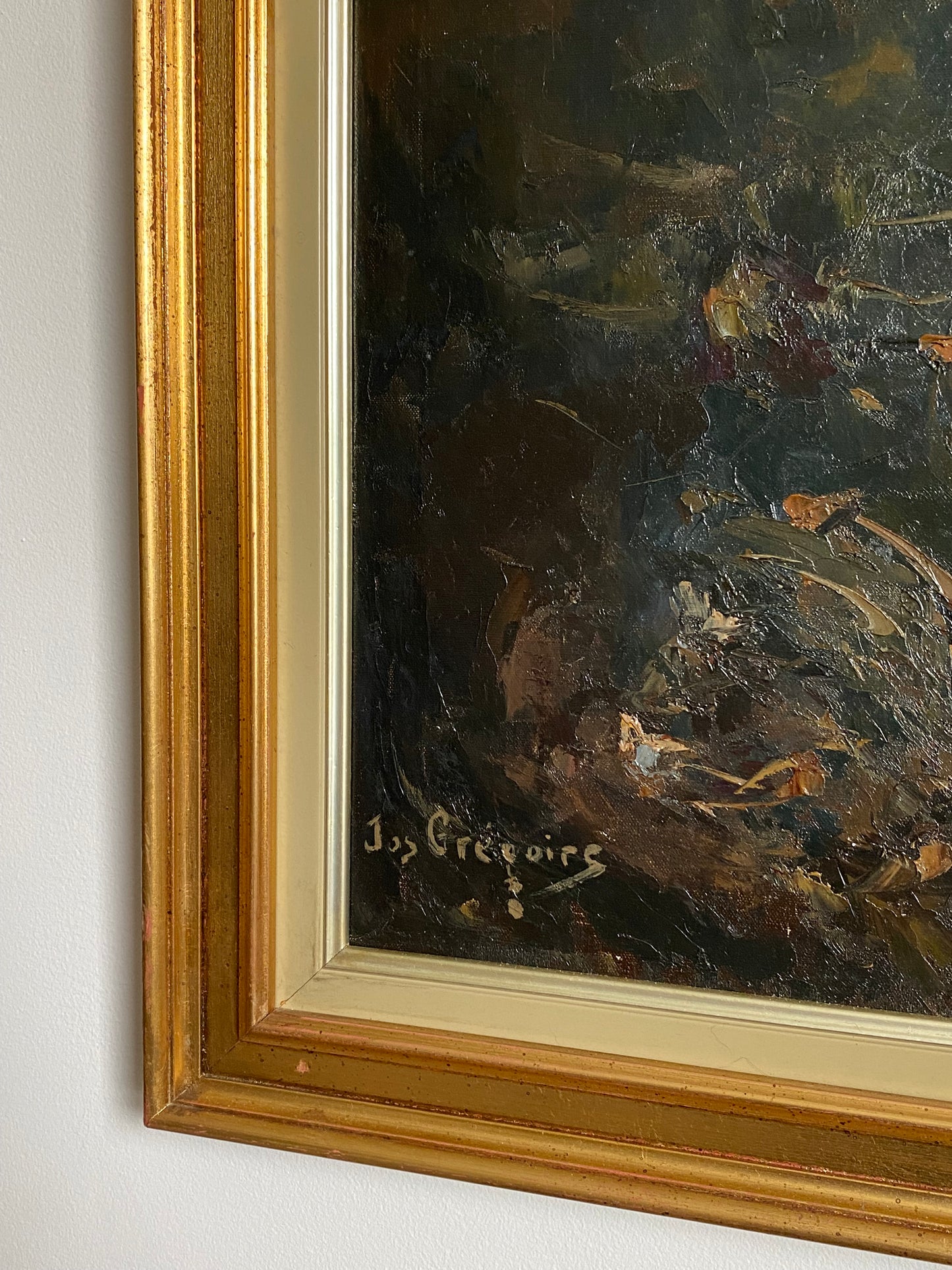 SALE - Jos. Gregoirs Brown Kettle Floral Oil on Canvas