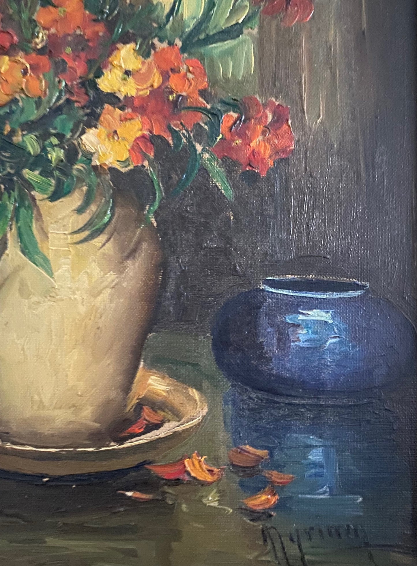 Beautiful Blooms in a Vase and Saucer Oil Painting
