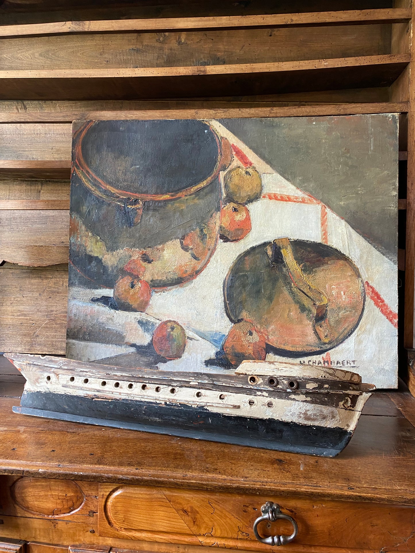 Copper Pot and Apples Still Life Oil Painting on Canvas