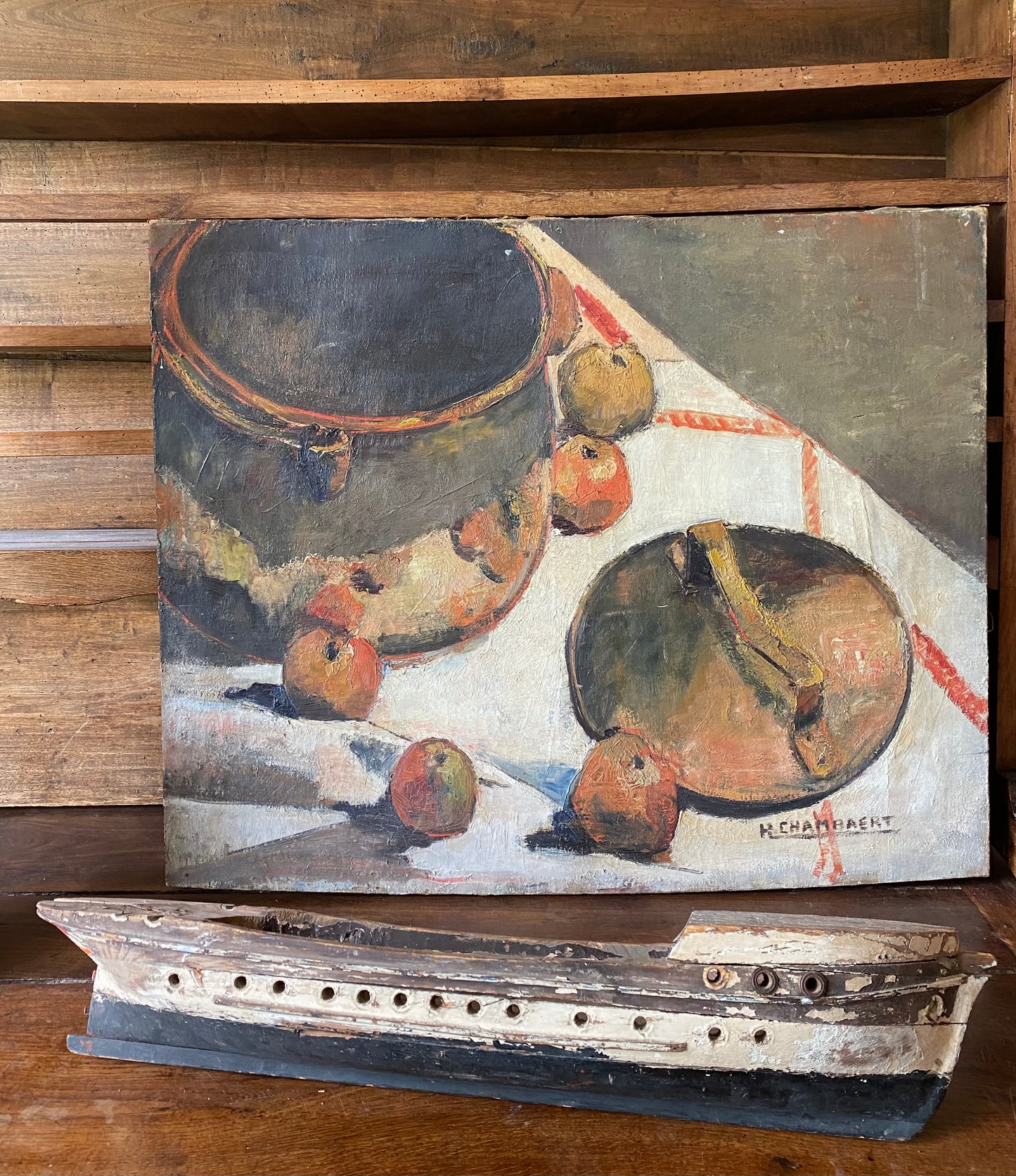 Copper Pot and Apples Still Life Oil Painting on Canvas