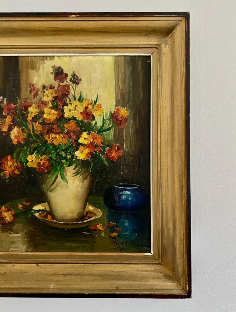 Beautiful Blooms in a Vase and Saucer Oil Painting