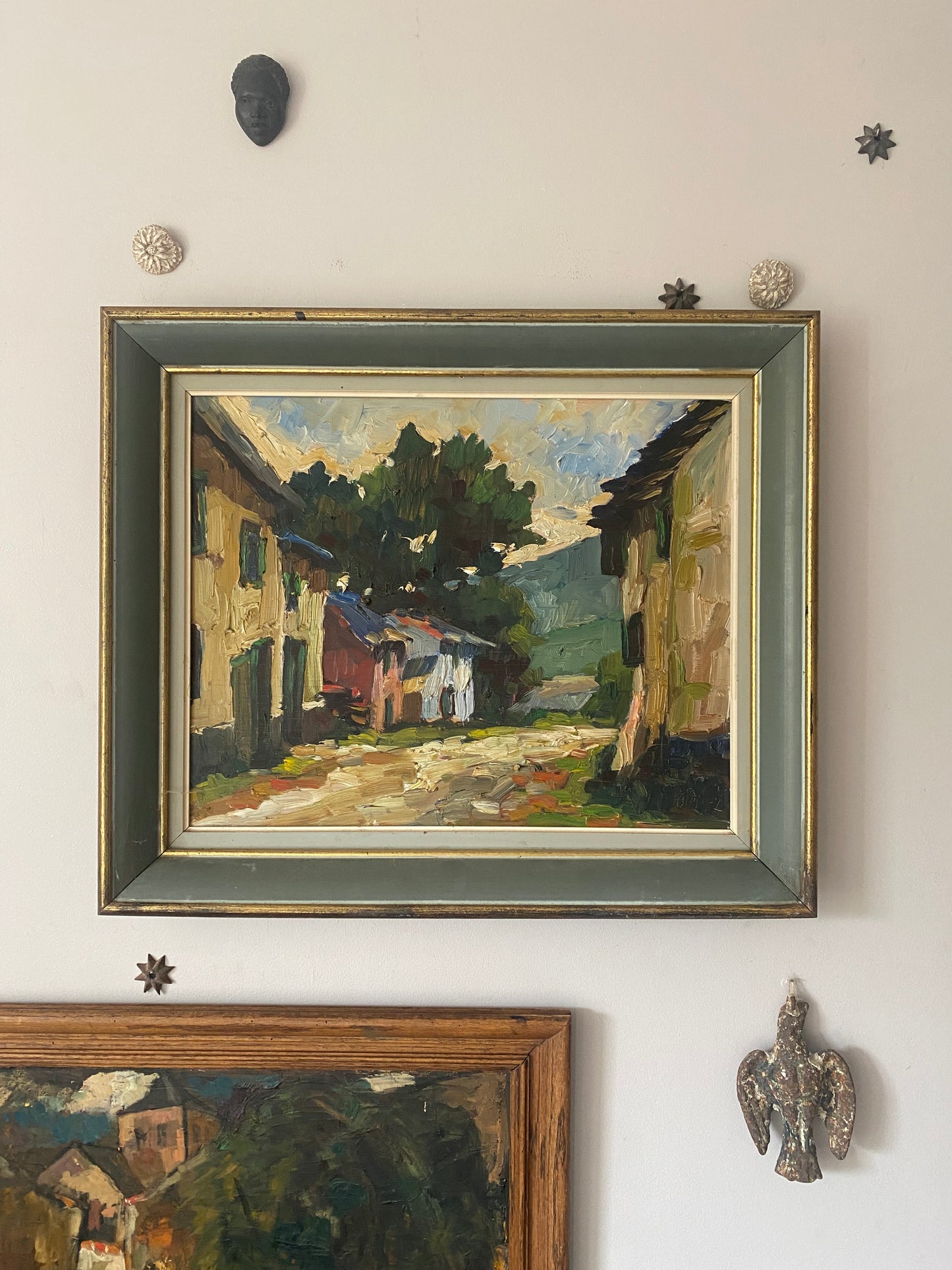 F. Dacos Vibrant Village Oil Painting