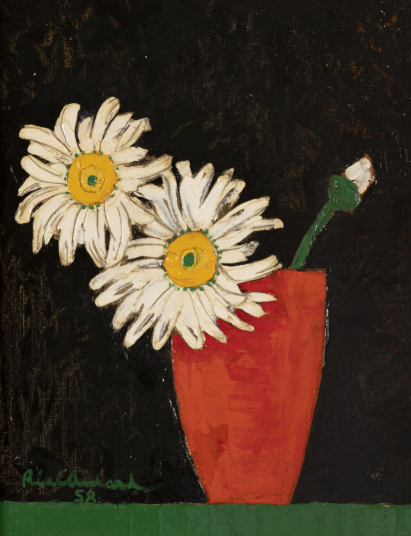 Daisies in a Red Vase Oil Painting