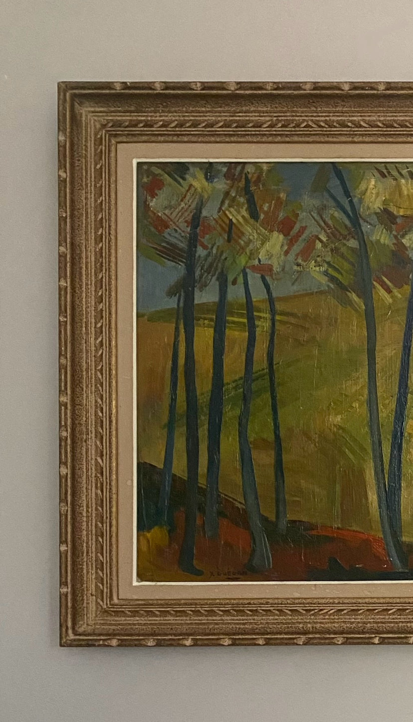 French School Mid Century Forest Oil Painting