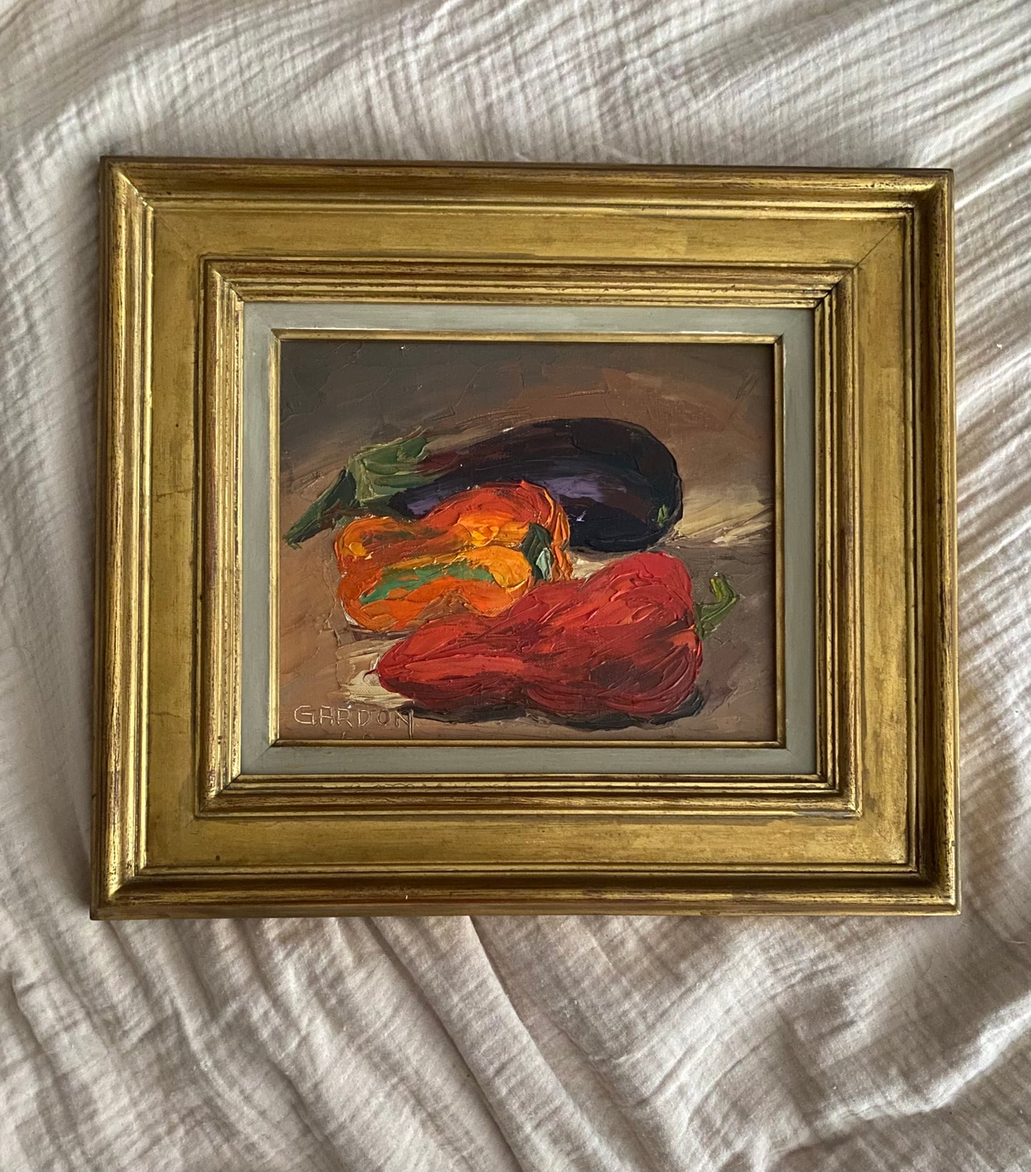 Aubergine and Peppers Oil Painting on Canvas