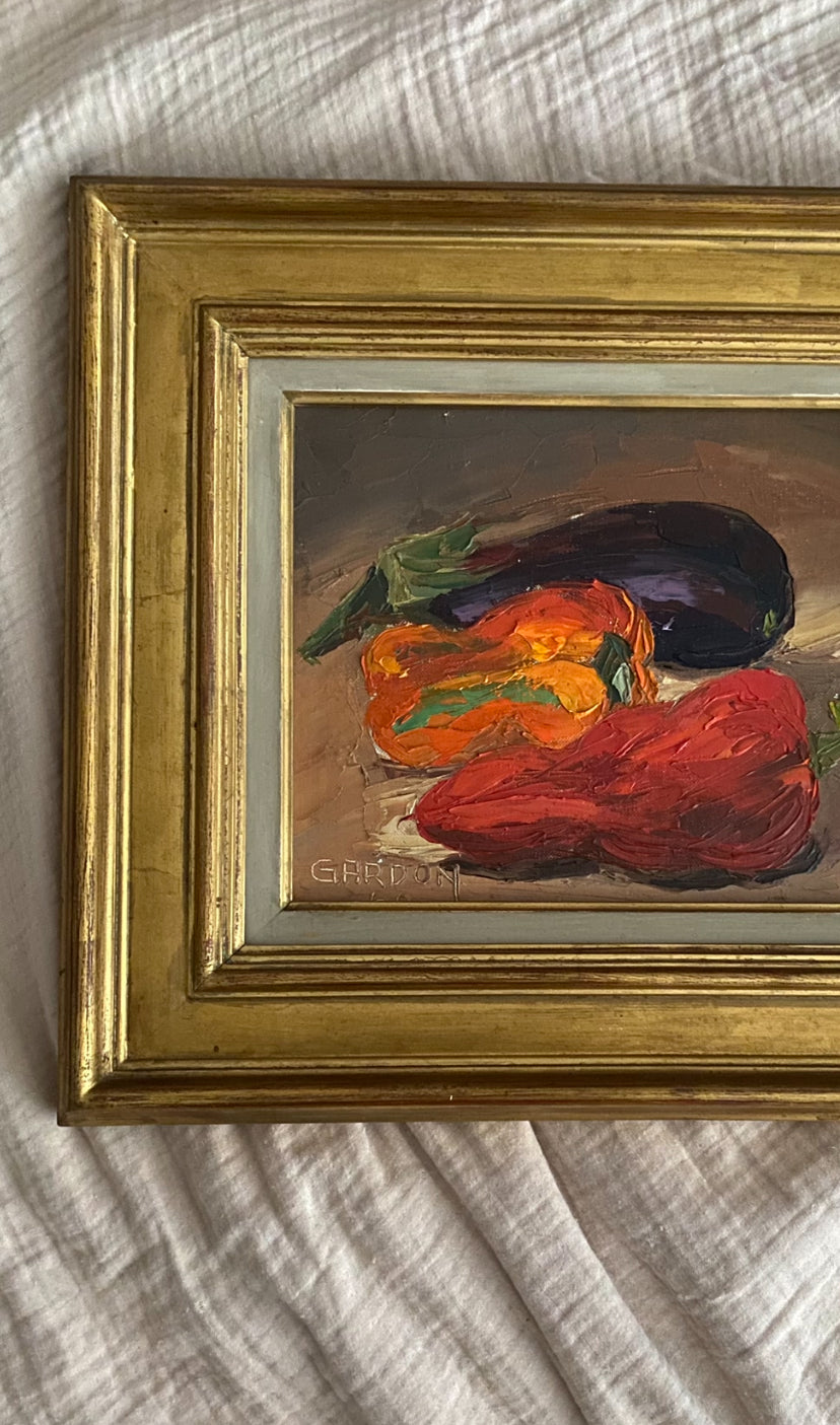 Aubergine and Peppers Oil Painting on Canvas