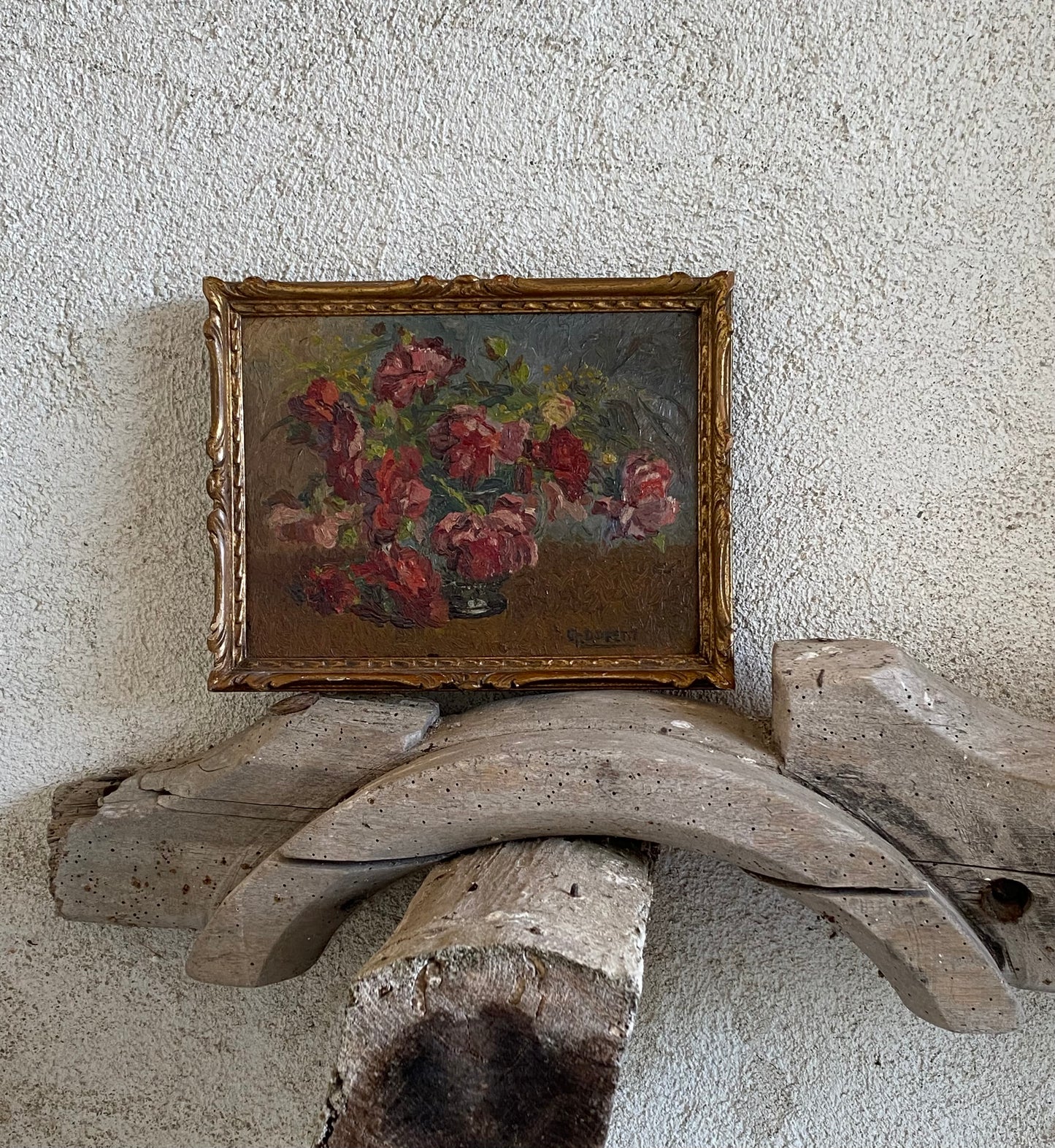 G. Du Petit Roses 19th Century Oil Painting in Gilt Frame