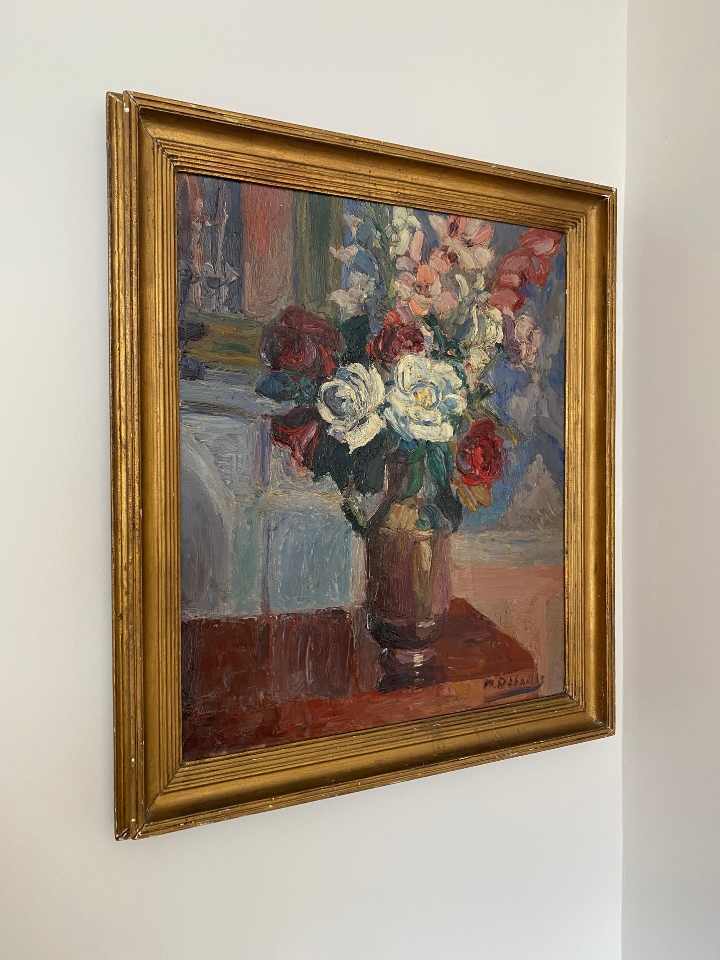 Impressionist Roses Oil on Canvas M. Debaills