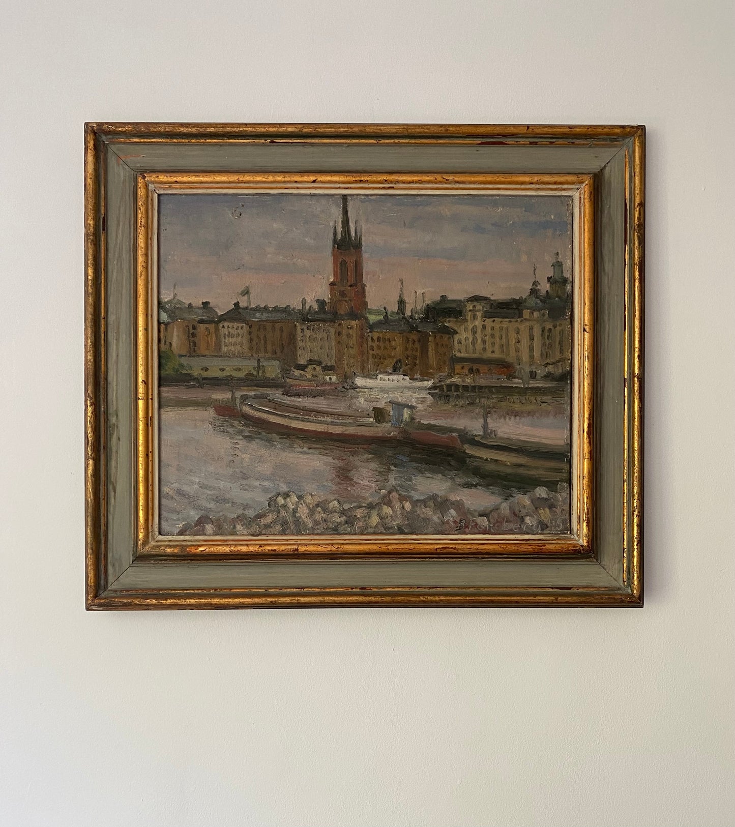 Stockholm from the Water Oil Painting 1945