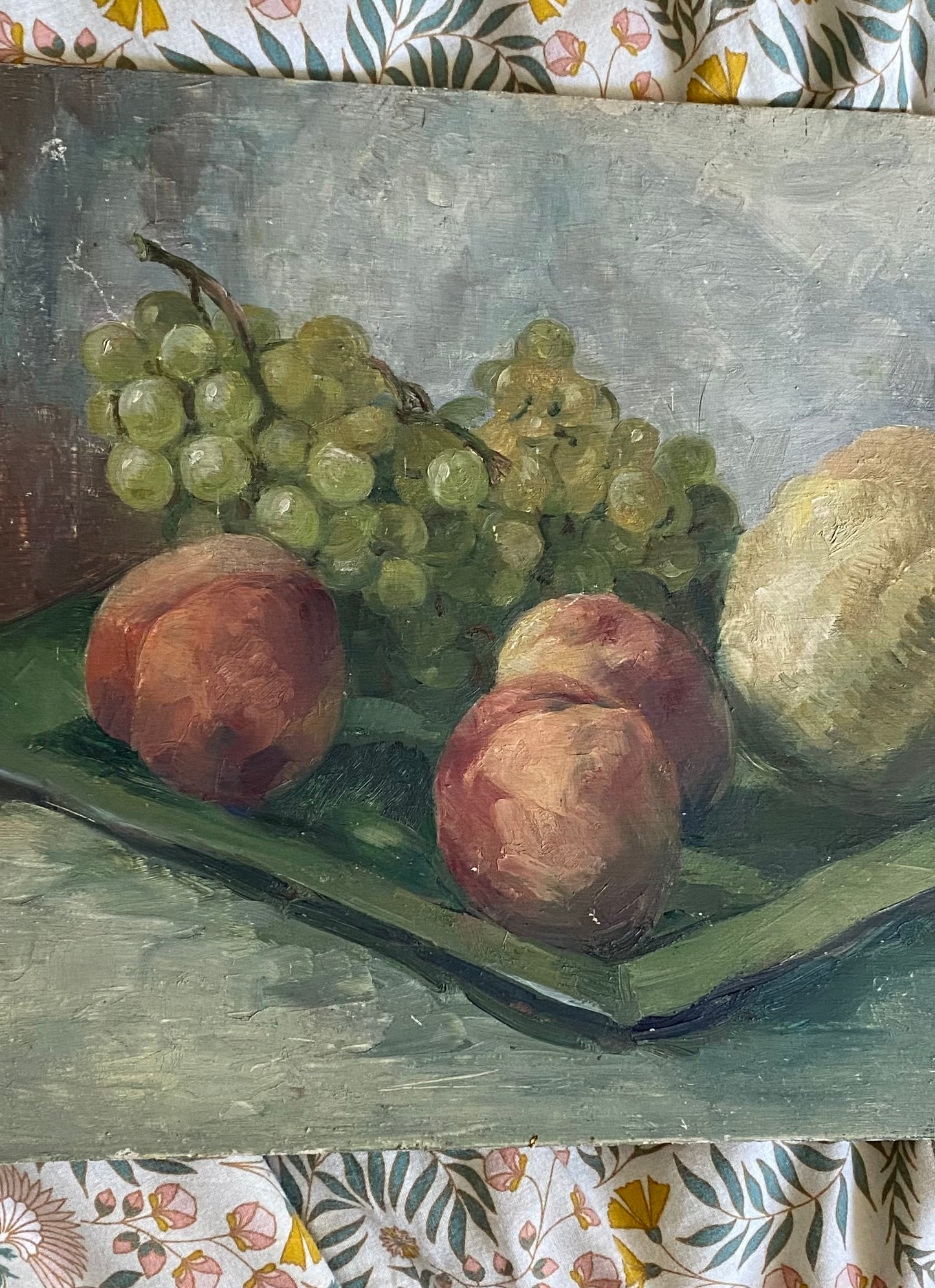 Peachy Green Still Life Oil Painting 1962