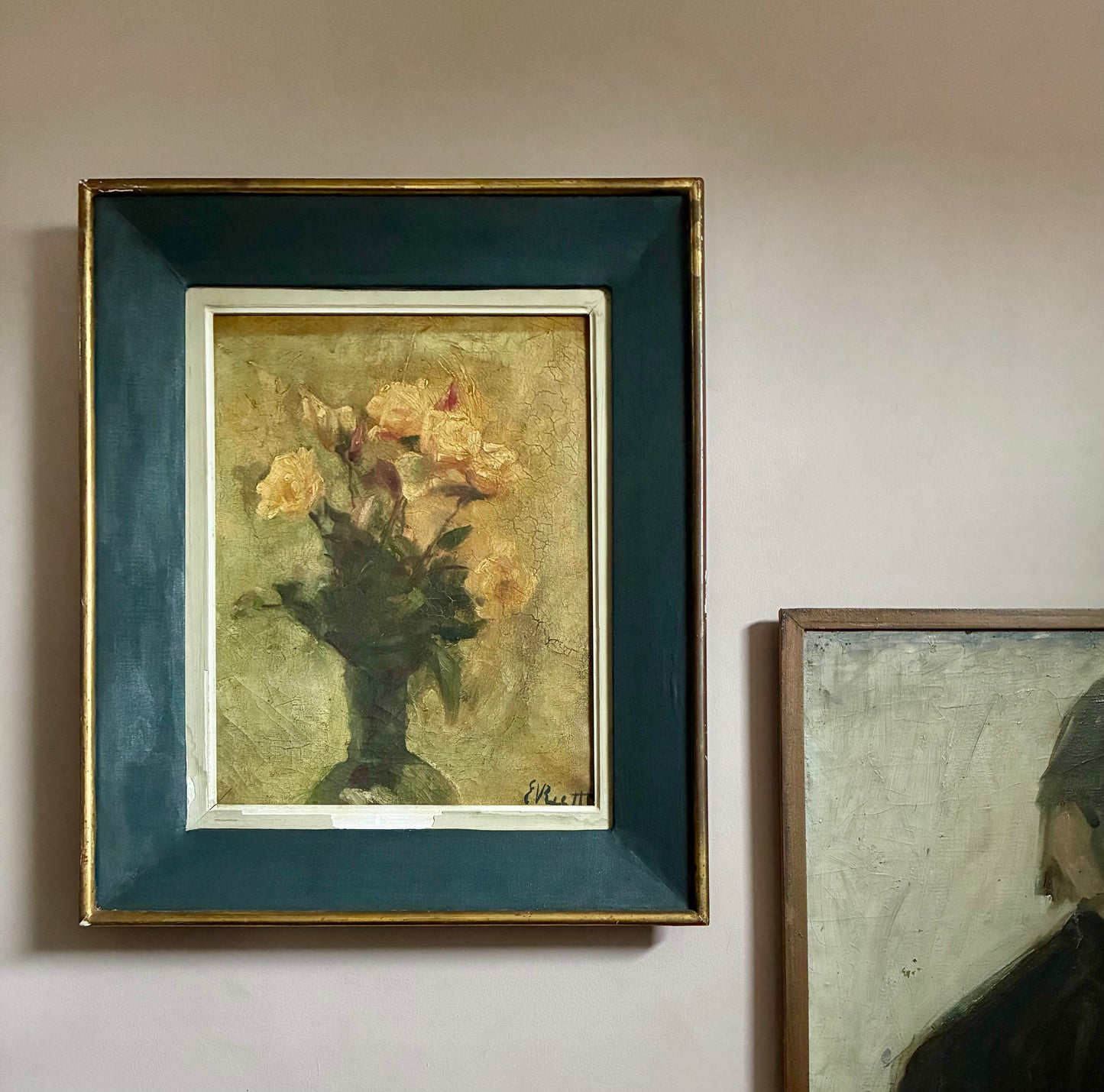 RESERVED - E Recht Roses Floral Painting