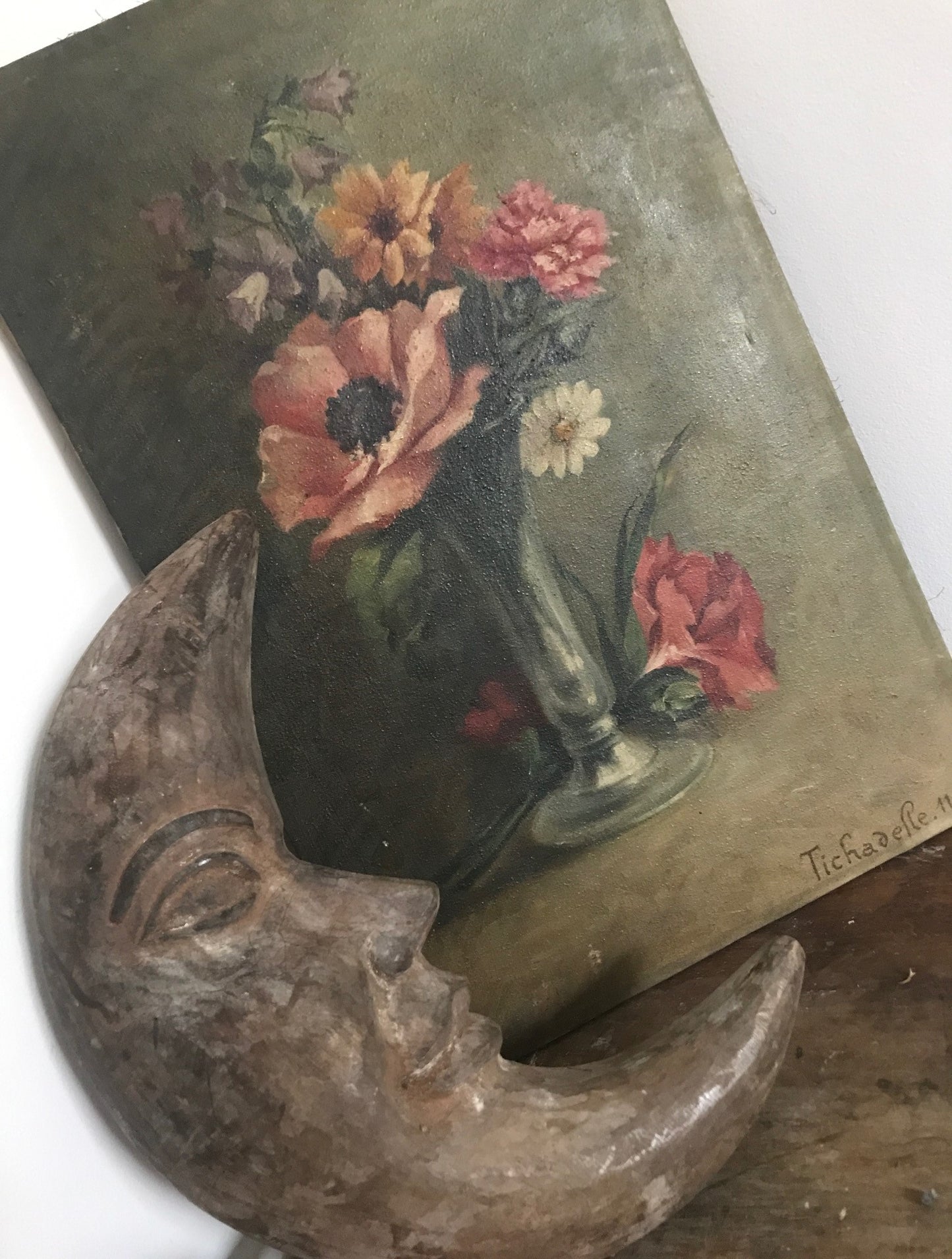 French Wooden Papier Mache Moon