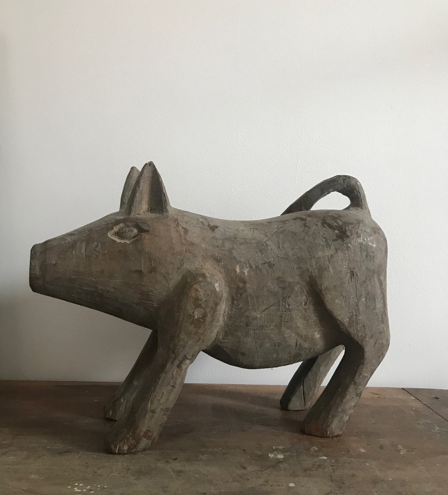Large French Wooden Papier Mache Naïve Pig