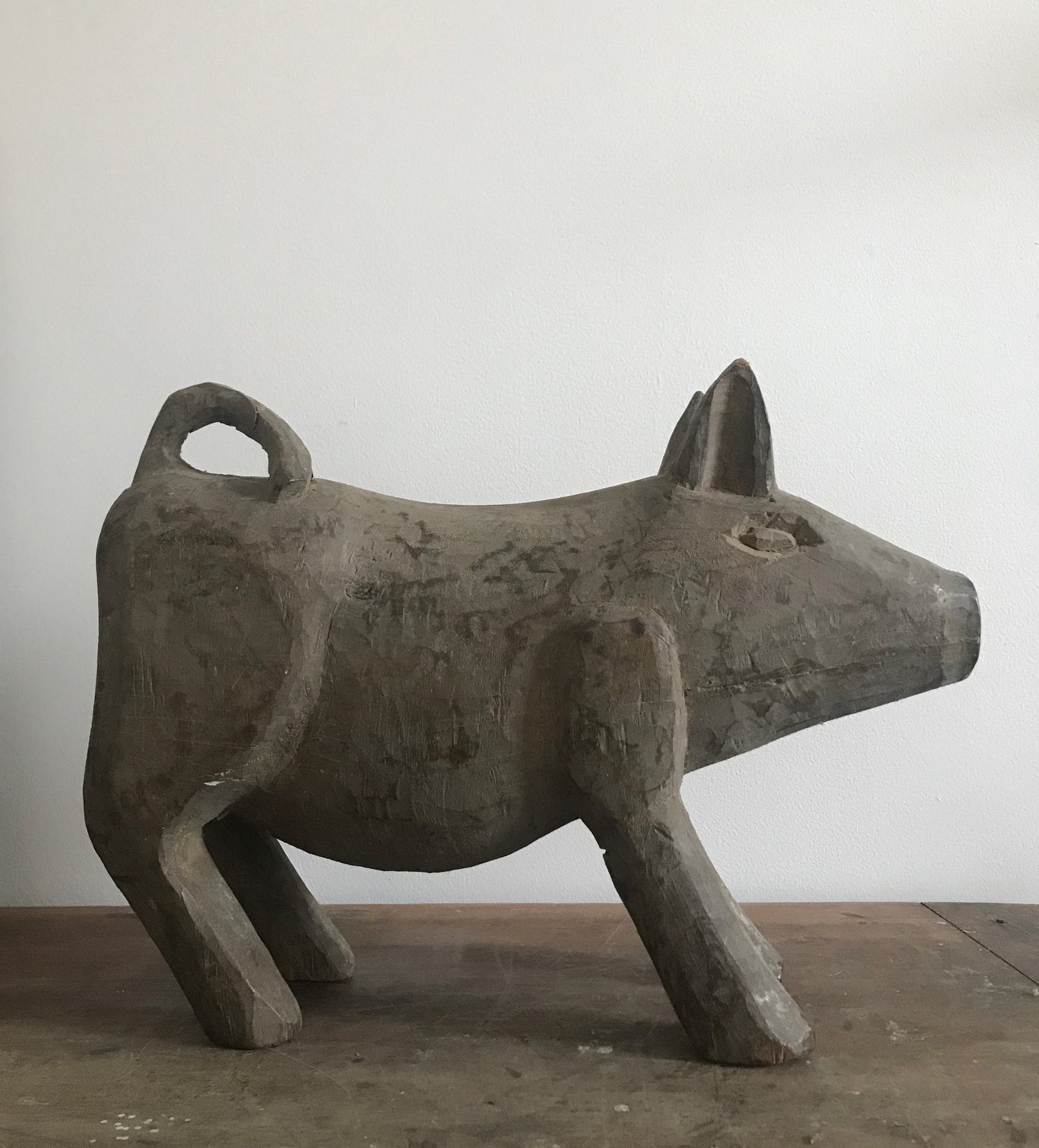 Large French Wooden Papier Mache Naïve Pig