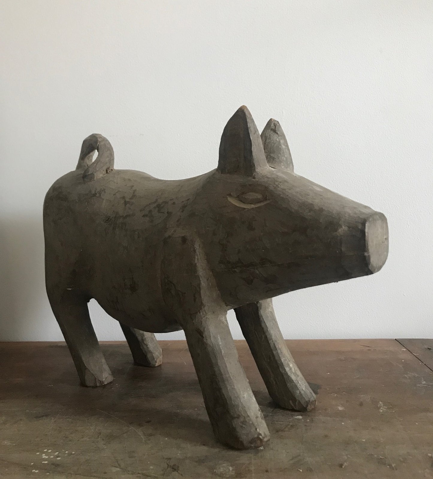 Large French Wooden Papier Mache Naïve Pig