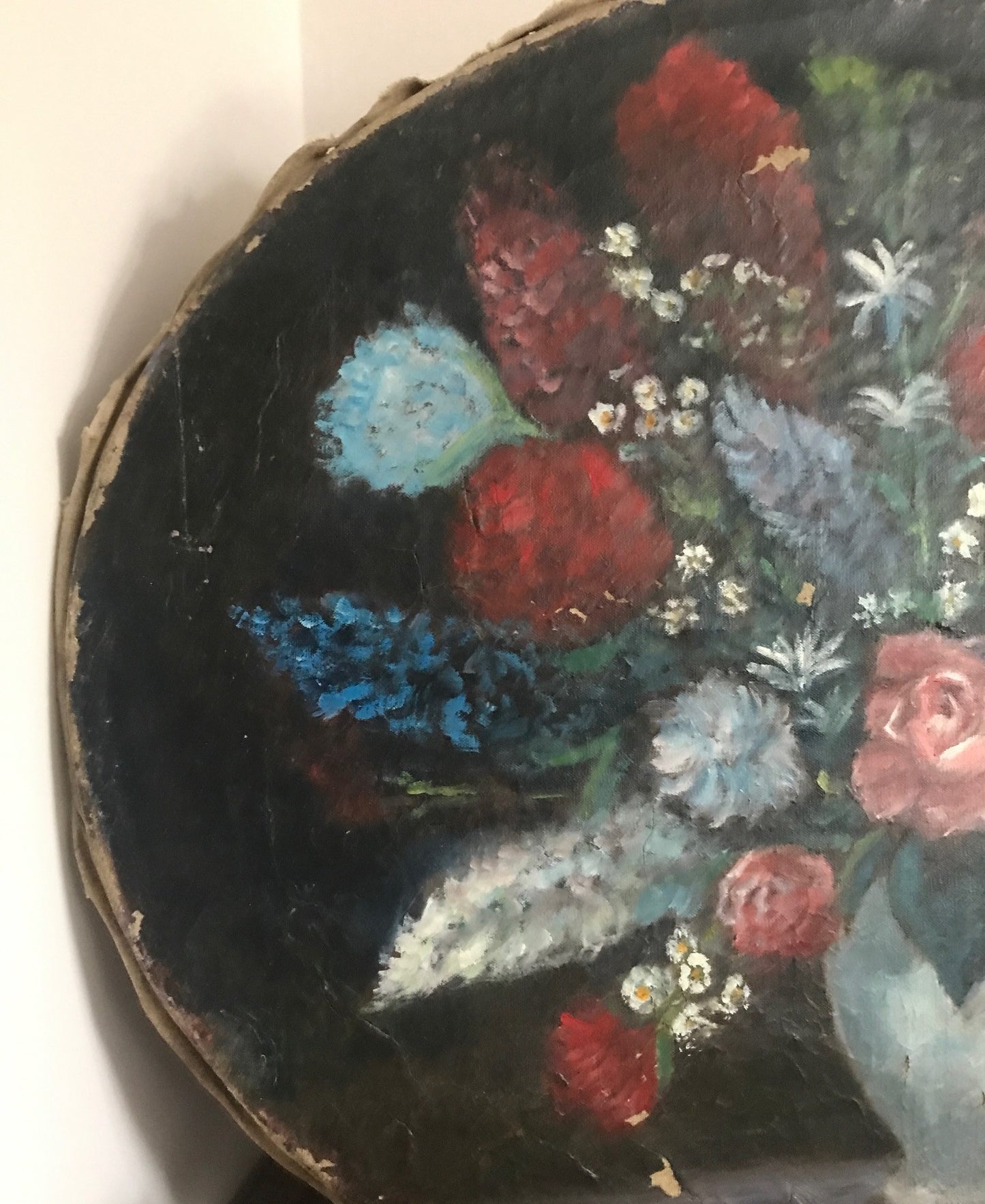 Large Floral Painting Oil on Oval Canvas