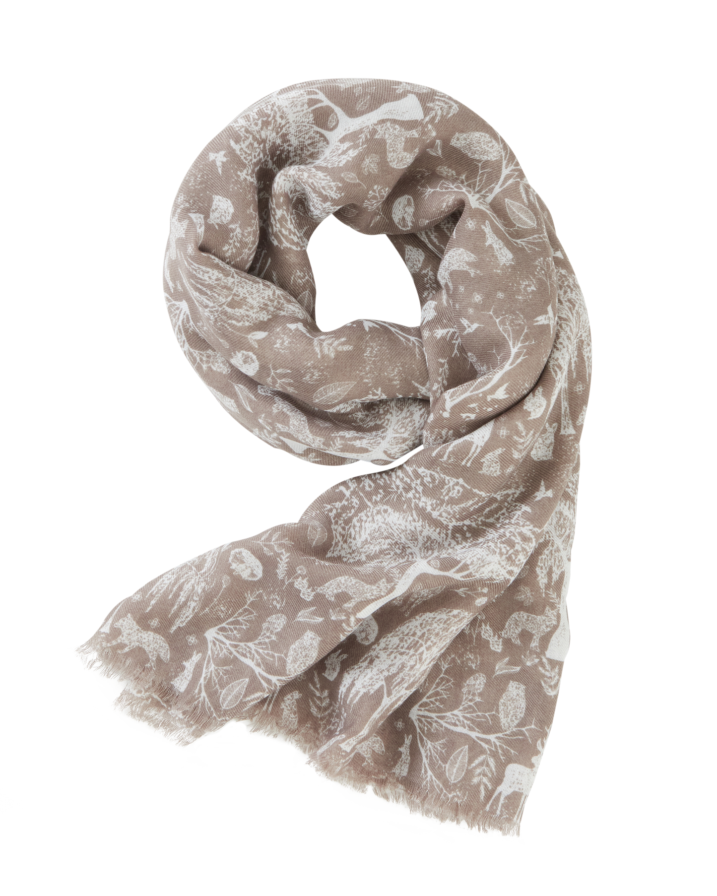 Fable Woodland Life Silhouette Twill Scarf - Mink