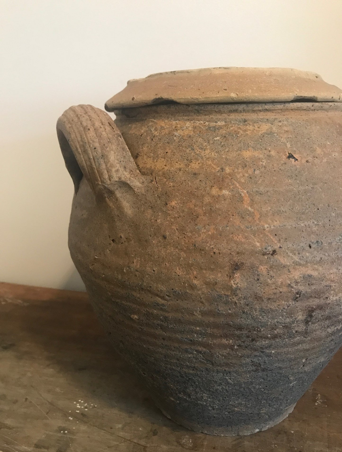 Large French Terracotta Antique Confit Pot