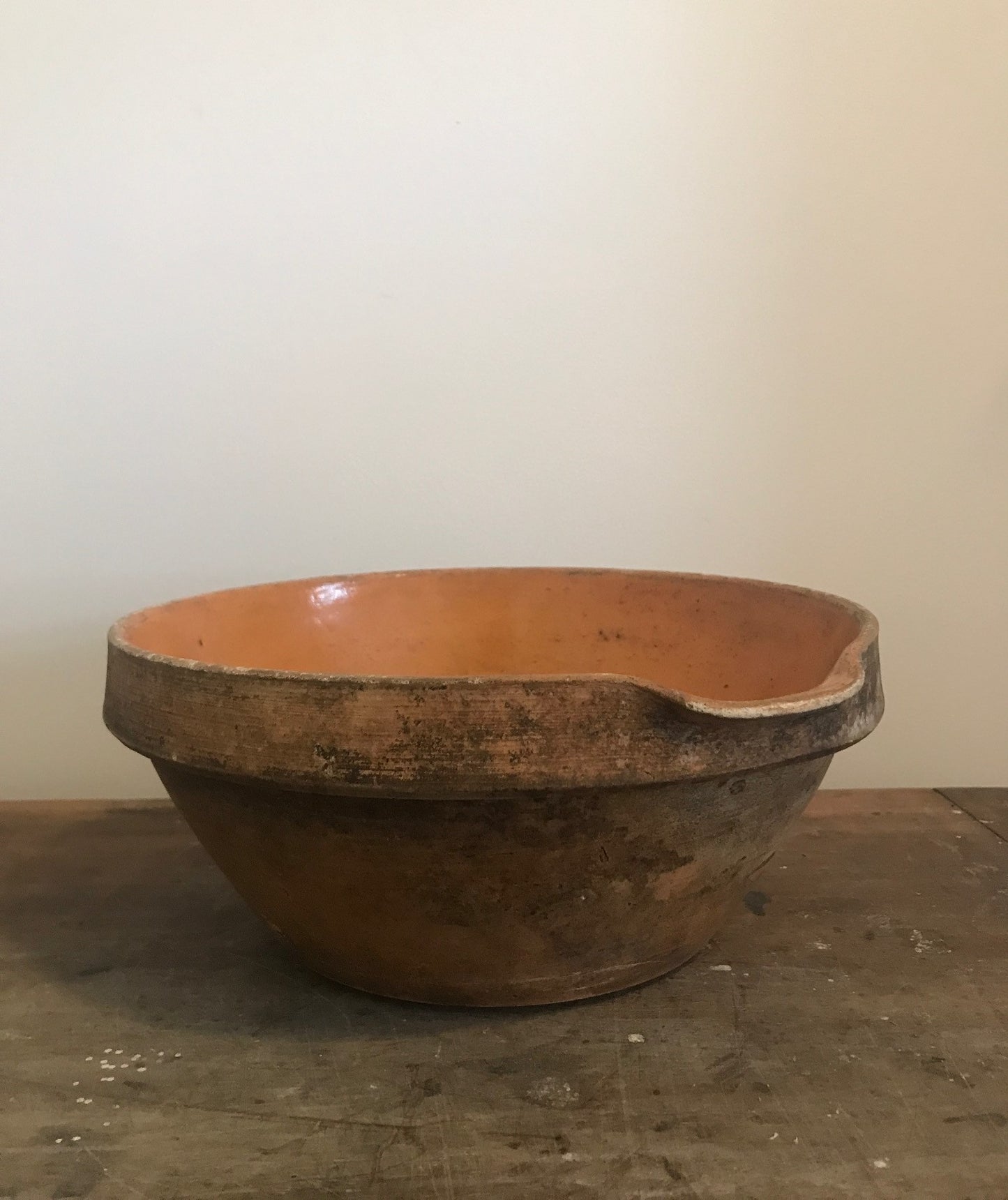 French Antique Terracotta Glazed Lipped Bowl