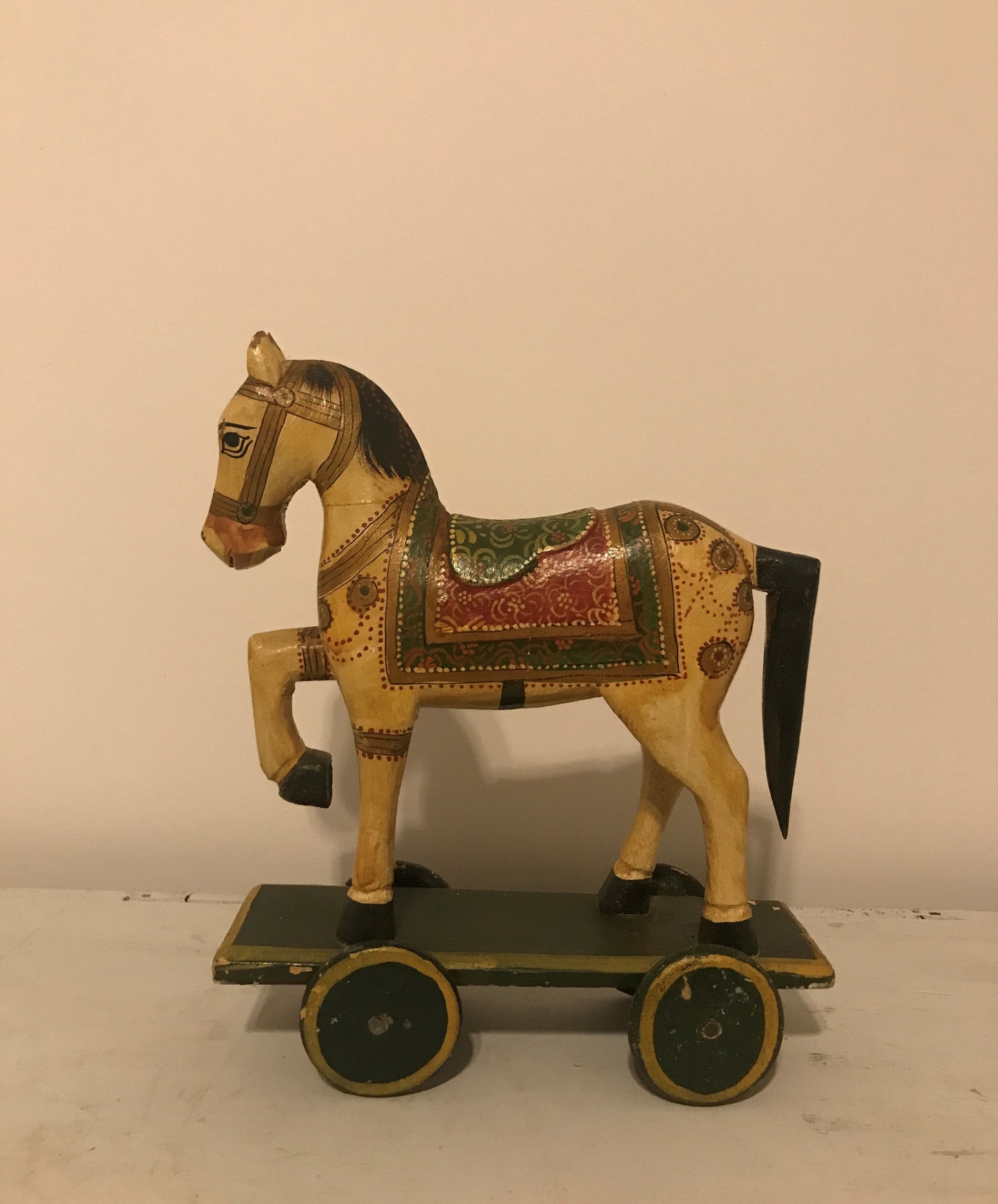 Antique Rare and Beautiful Hand Carved Horse on Wheels