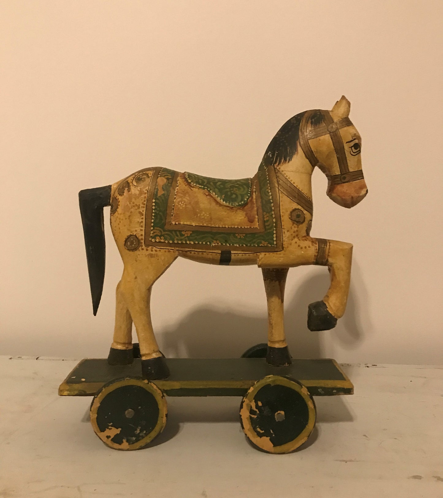 Antique Rare and Beautiful Hand Carved Horse on Wheels