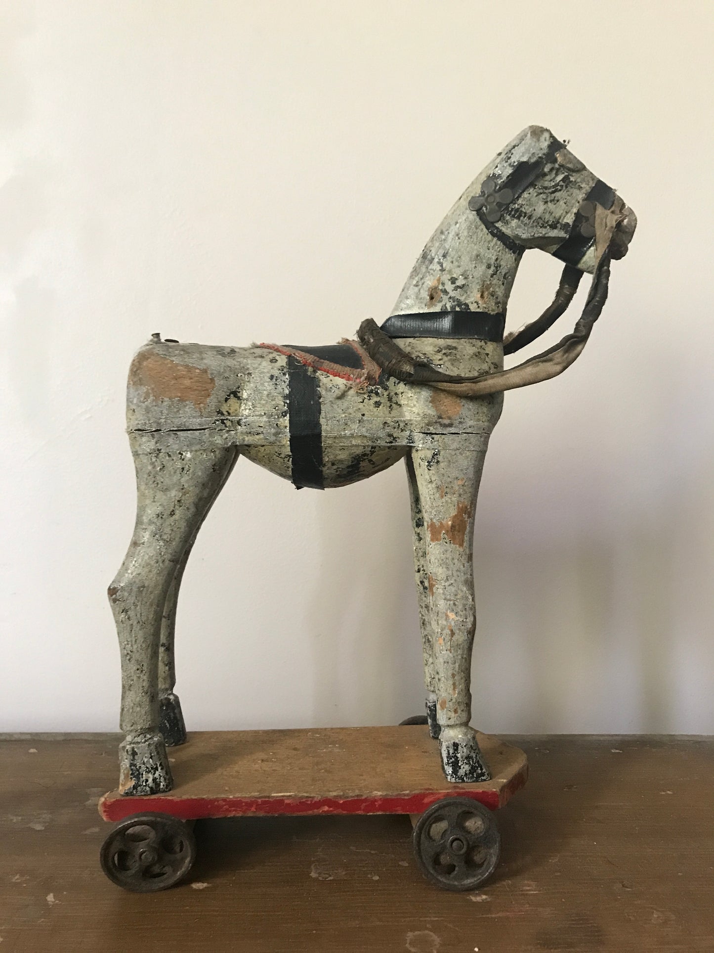 French Antique Wooden Horse on Wheels