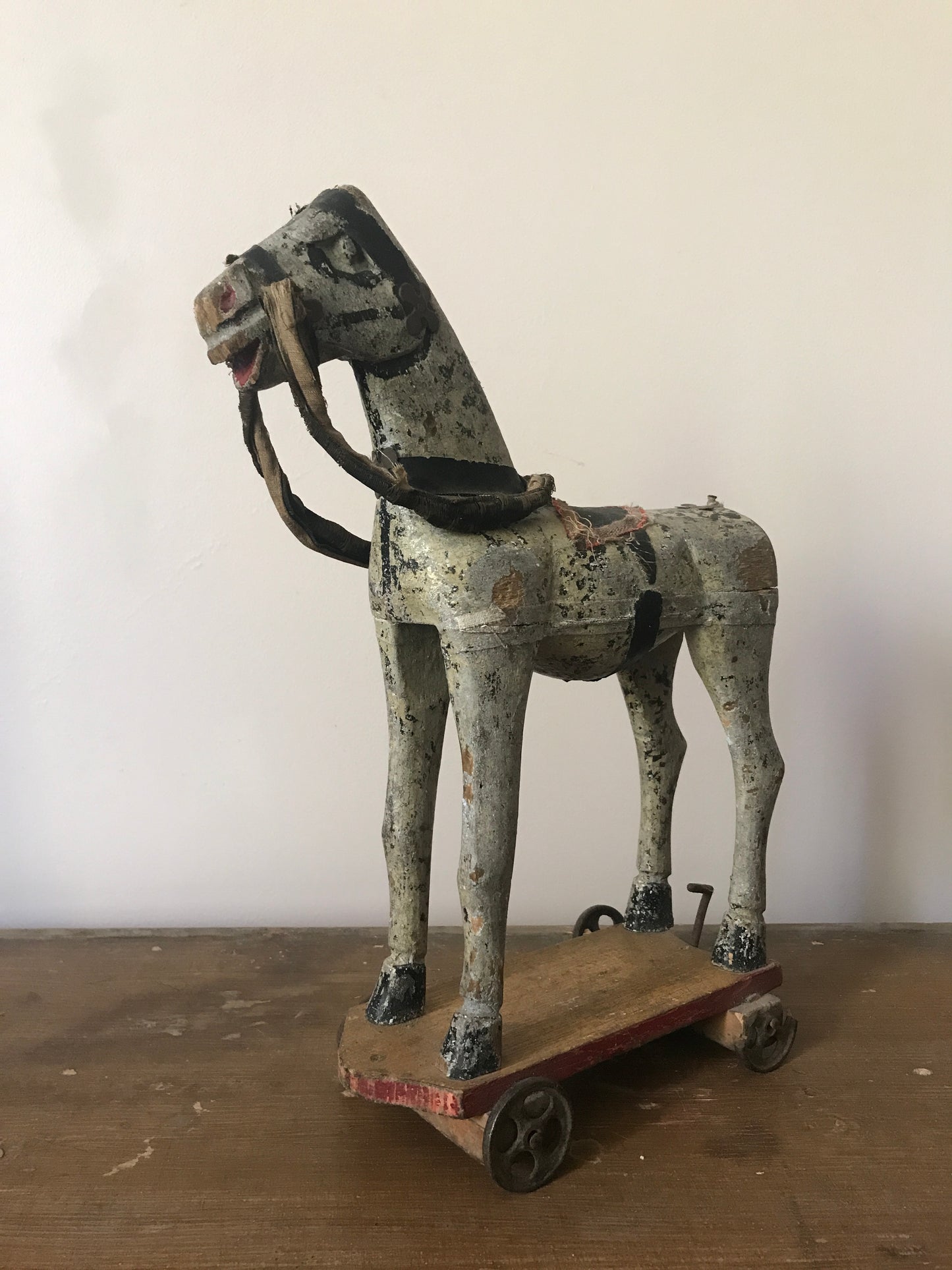 French Antique Wooden Horse on Wheels