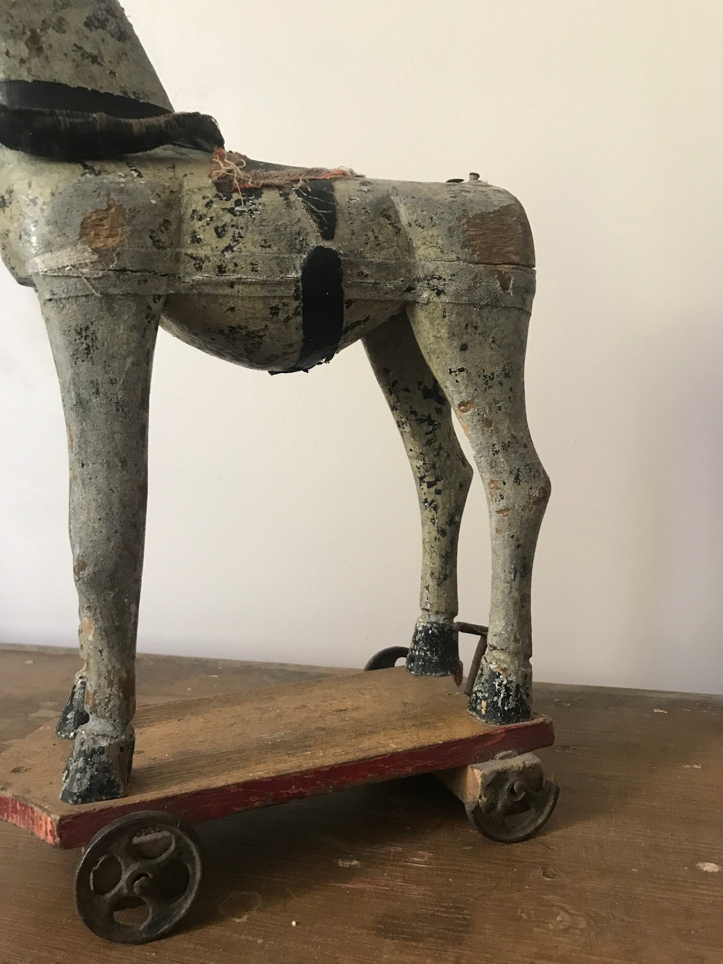 French Antique Wooden Horse on Wheels