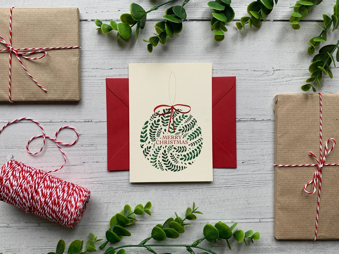 Beautiful Merry Christmas Bauble Greetings Card
