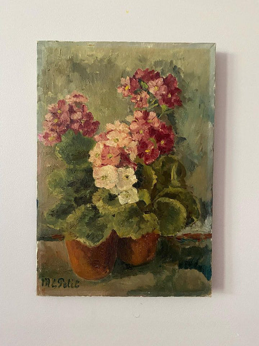 French Geranium Floral Oil Painting on Canvas