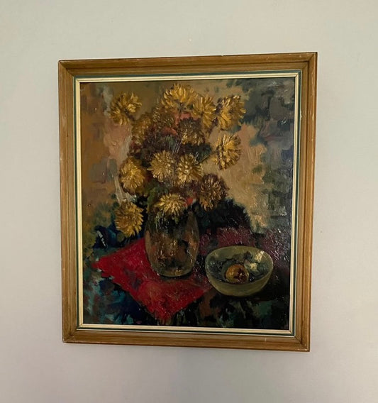 Yellow Floral Oil Painting - Framed