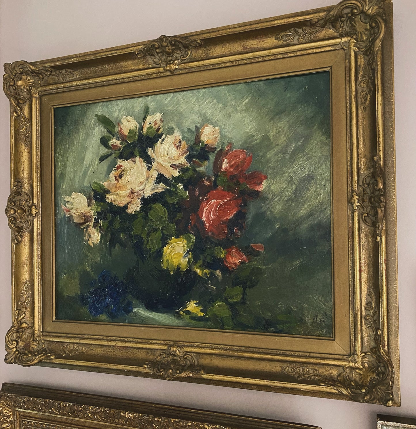 Impasto Roses Framed Oil Painting