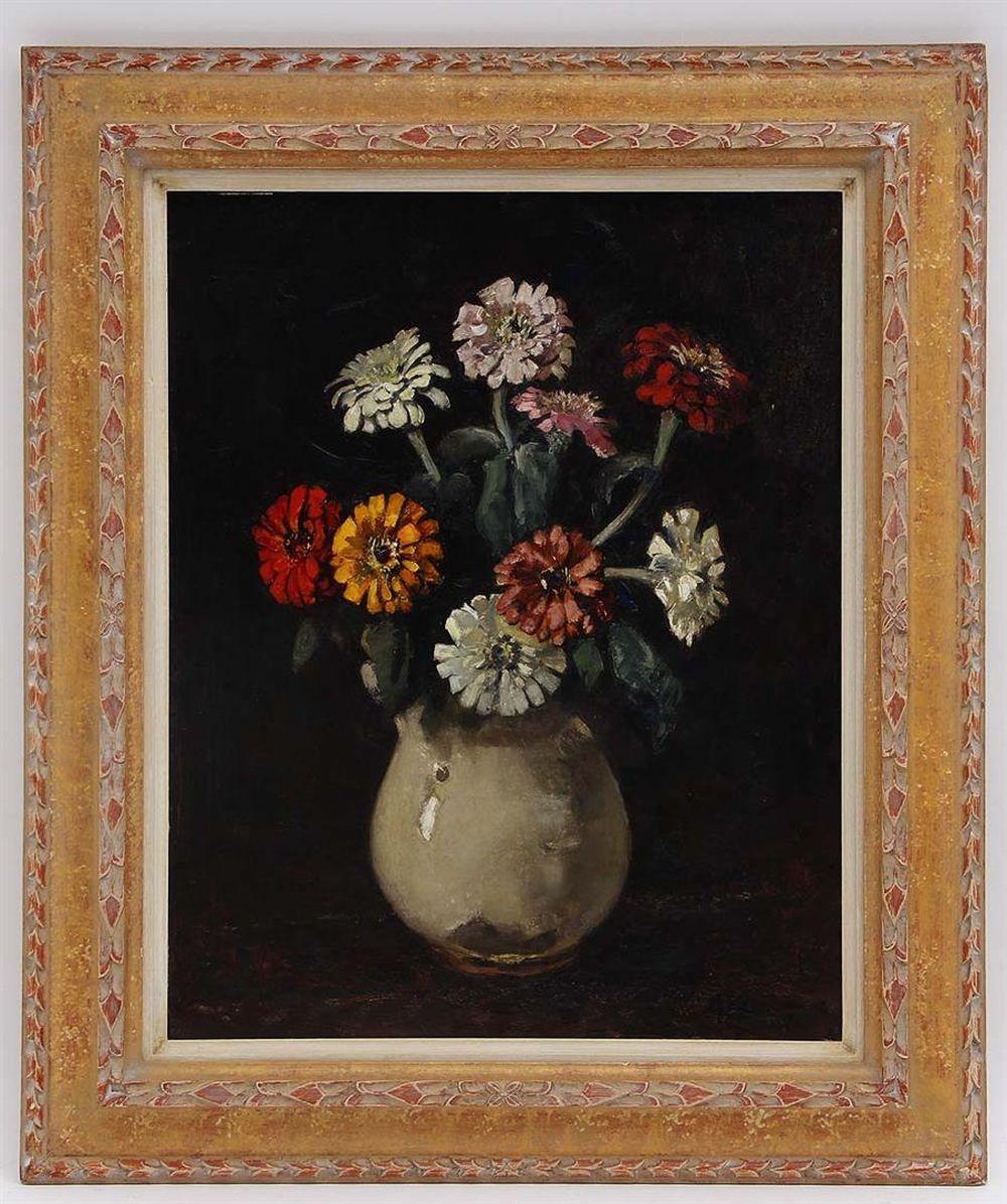 Zwart Floral Still Life Oil Painting on Board - Framed