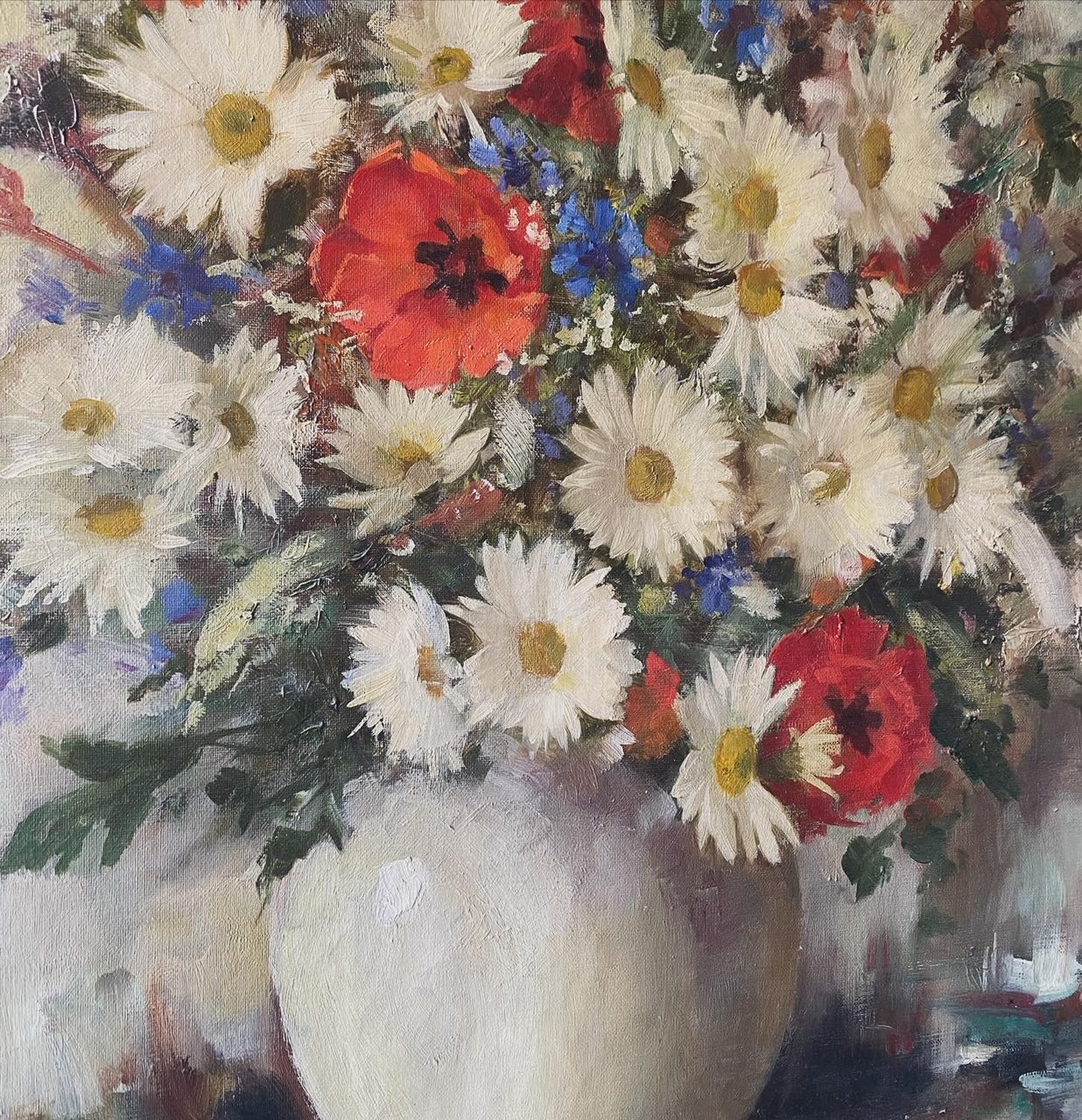 Limon Bright White Daisies Oil Painting on Canvas