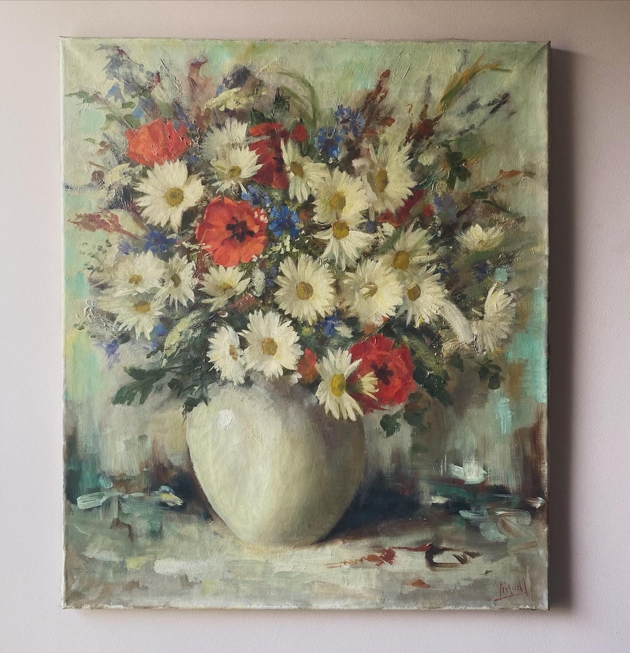 Limon Bright White Daisies Oil Painting on Canvas